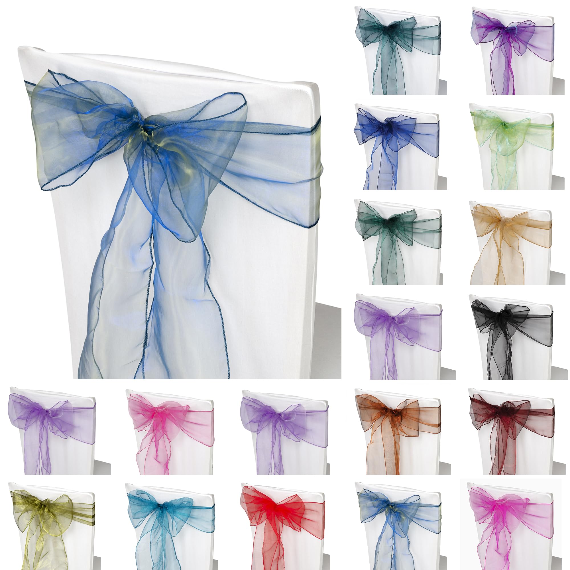 Trimming Shop Organza Chair Sashes - Hunter Green - Sheer Sash Ties, 17x280cm Reusable Organza Fabric Seat Bows for Wedding Chairs, Proms, Dining Table Styling & Event Decorations, 50pcs — image 1