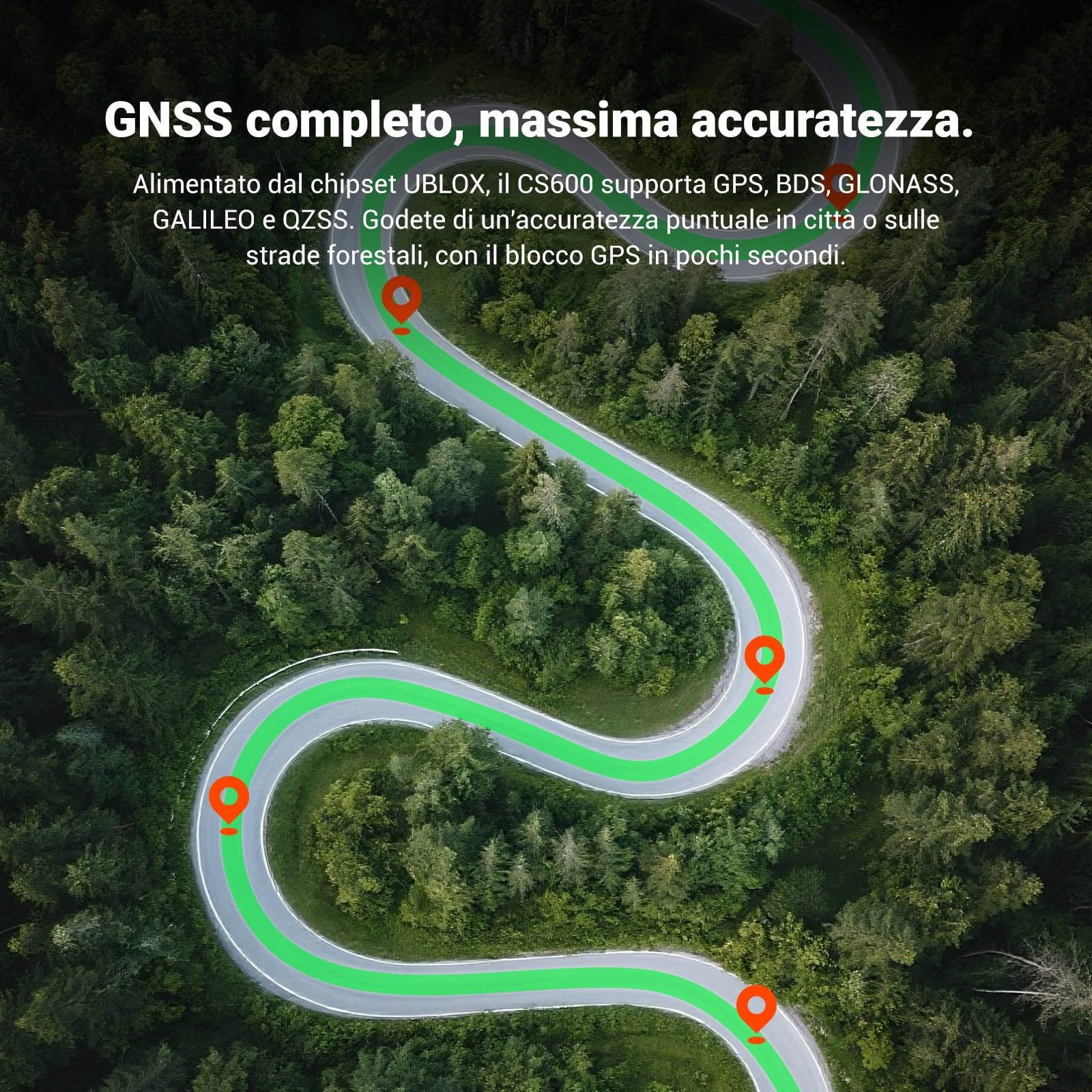 COOSPO Computer per bicicletta GPS con touchscreen colorato CS600, Bicicletta wireless impermeabile IPX7 con Bluetooth/ANT+, navigazione per percorso, supporta radar per bicicletta & autonomia 36H