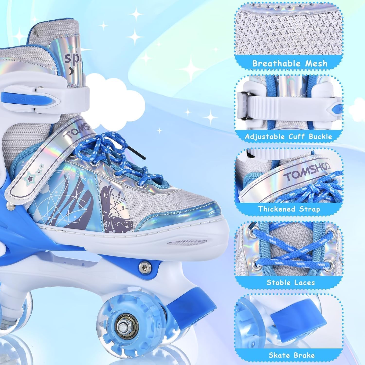 TOMSHOO Pattini a rotelle per ragazze, pattini in linea per bambini, ragazze, con luci a LED luminose, pattini in linea per bambini, misura regolabile, per principianti, bambini, regalo