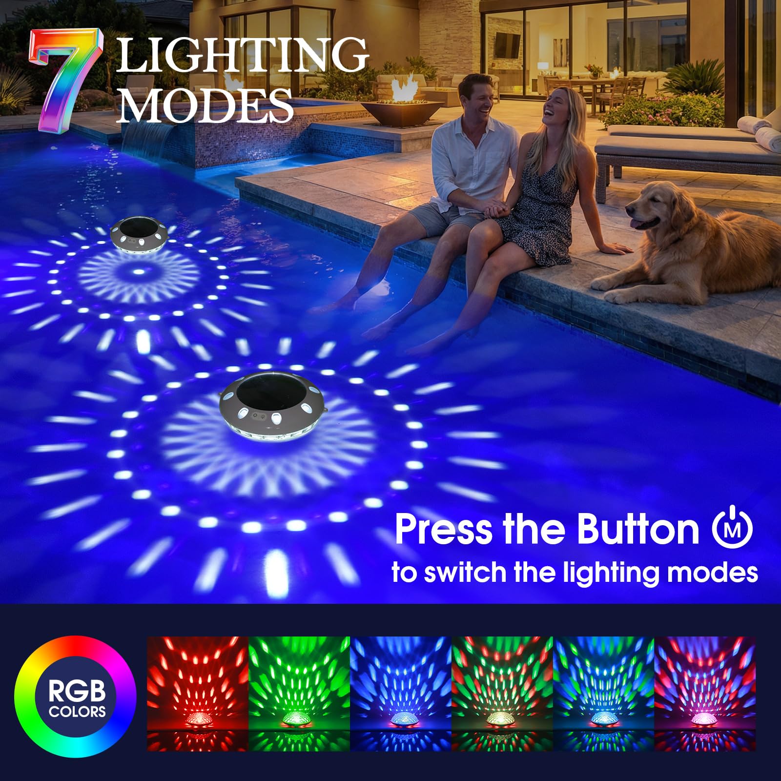 Schwimmende Poolleuchten mit Fernbedienung, RGB-Farbwechsel-Solar-Lichter, die mit dynamischer Beleuchtung schwimmen, IP68 wasserdichte LED-Solar-Lichter (4)