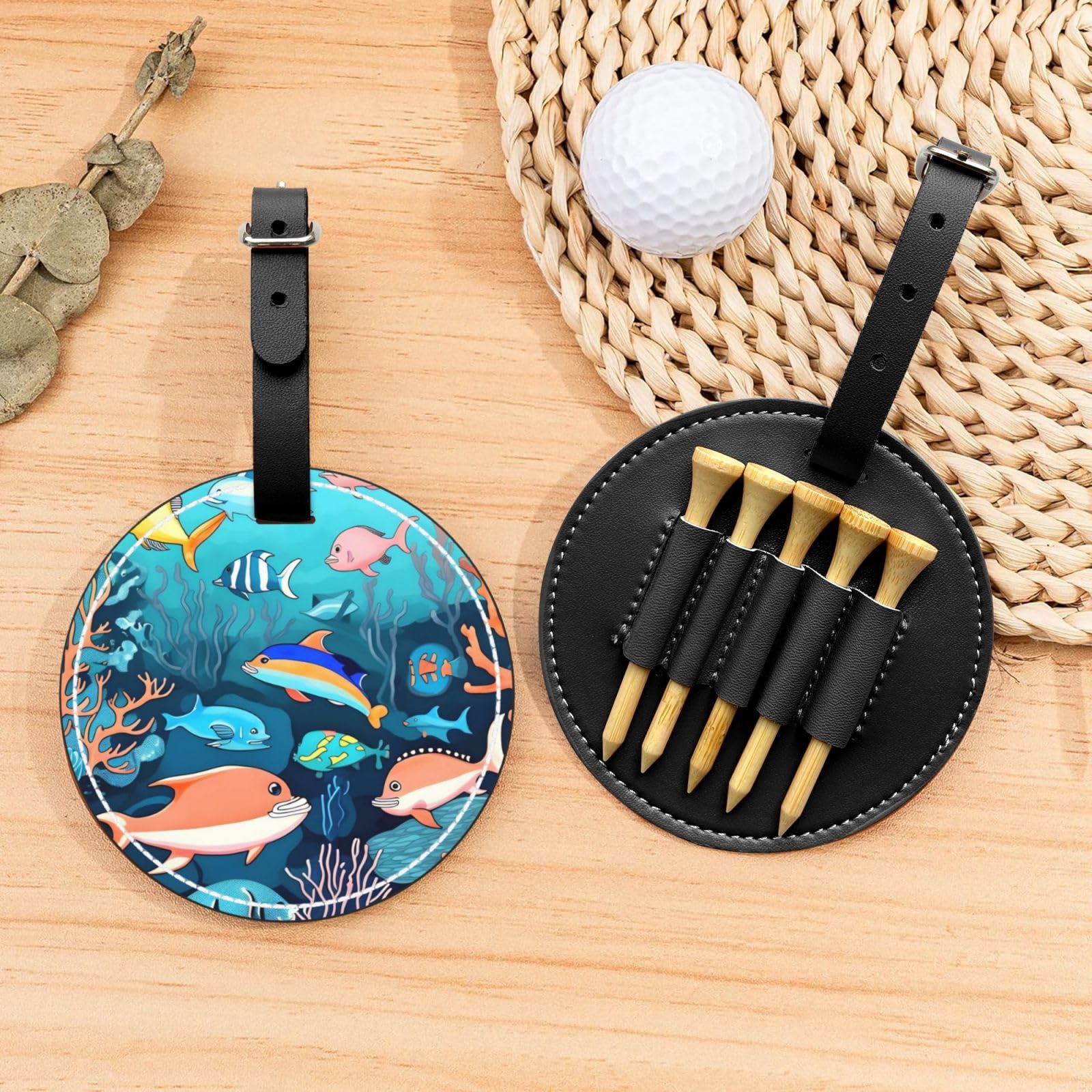 Submarine Dolphins Black Printed Golf tee Storage Bag - Portable Design, Easy to Organize tee