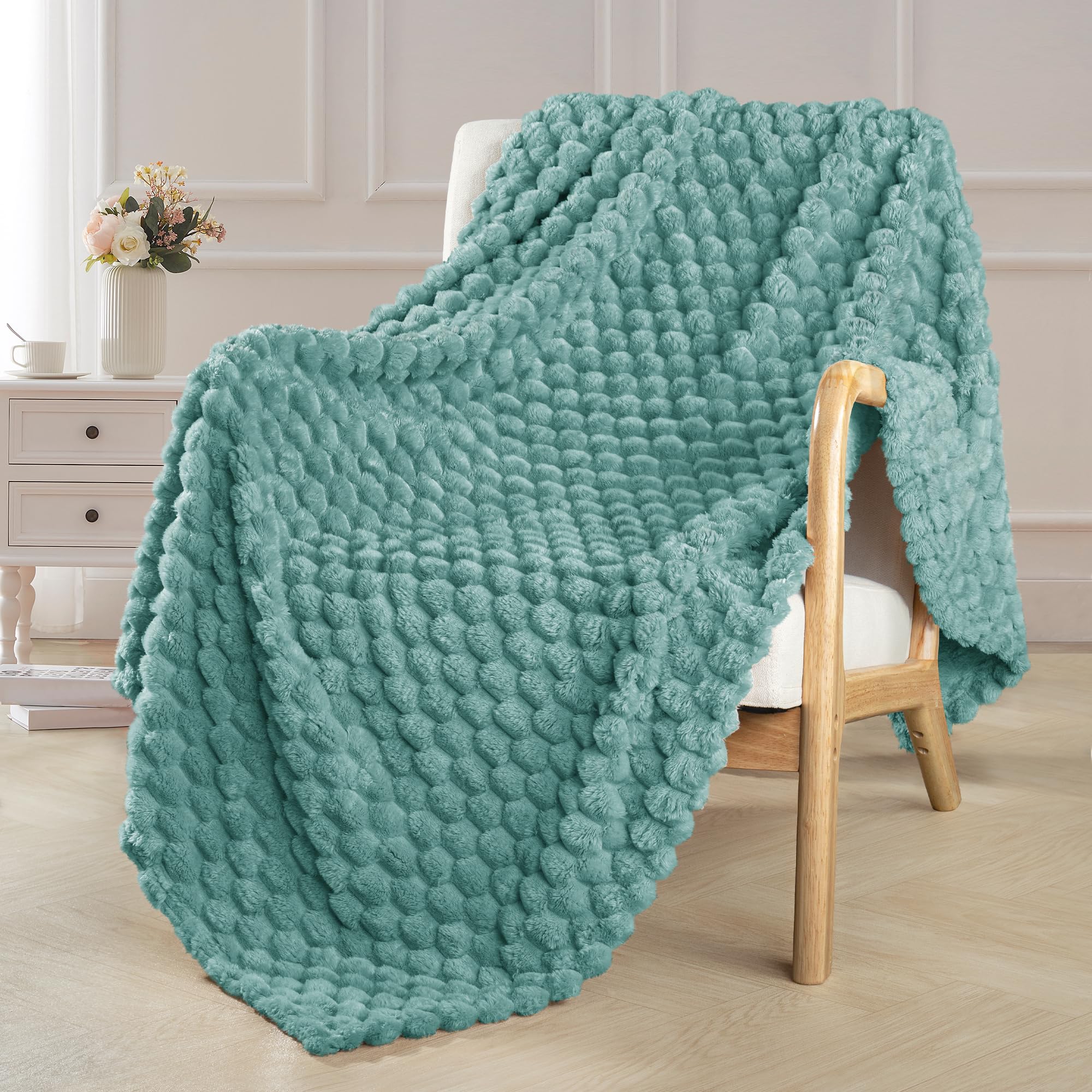 Exclusivo Mezcla Manta Sofá de Franela, Elegante Manta de Jacquard para Cama, Suave y Ligera, Adecuado para Cualquier Temporada, 130x170 cm, Verde Grisáceo OEKO-TEX STANDARD 100