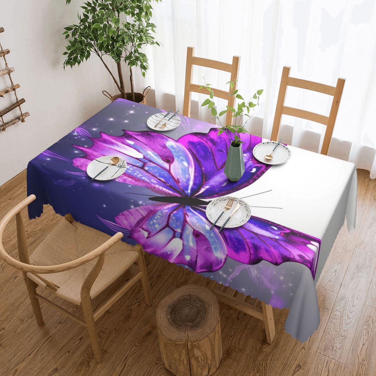 Fodpand Black Watercolor Purple Butterfly Tablecloths For Rectangle Tables 72 X 54 Inches - Reusable And Washable Table Clothes Decorative Table Cover For Dining Tables, Buffet Parties, Wrinkle Resistant