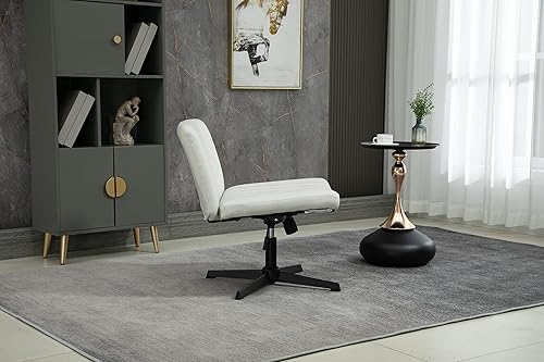Miniatura 9 de Pvillez Silla de escritorio de oficina sin ruedas, de piel sintética, sin brazos, silla de escritorio para oficina en casa, asiento ancho, silla de