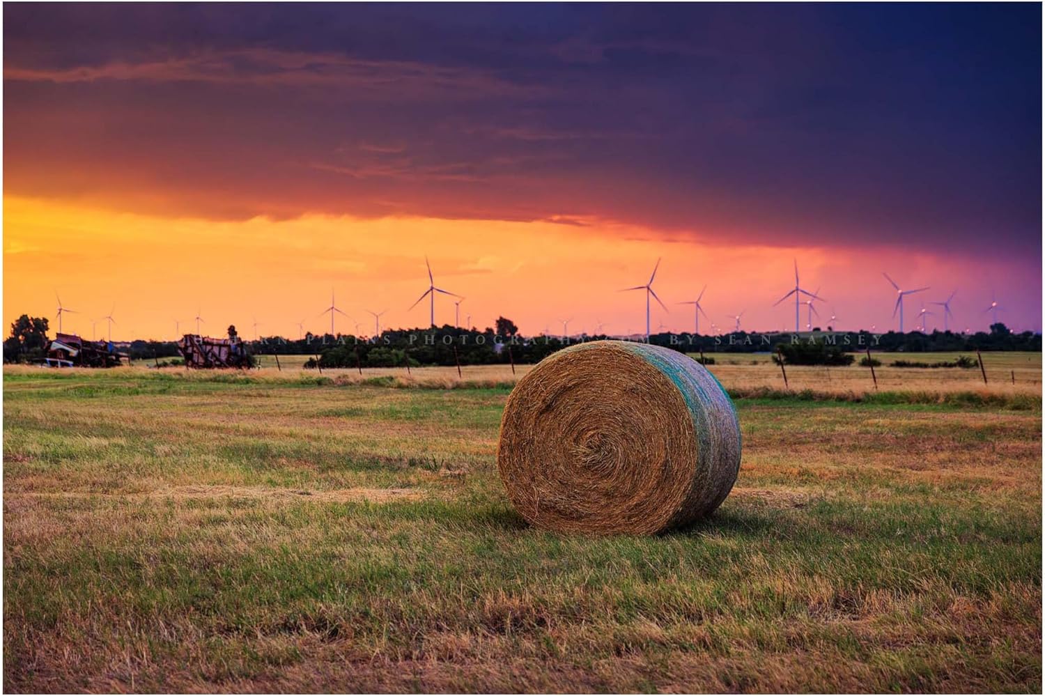 Country Photography Print (Not Framed) Picture of Hay Bale at Sunset on Stormy Evening in Oklahoma Farm Wall Art Farmhouse Decor (8" x 10")