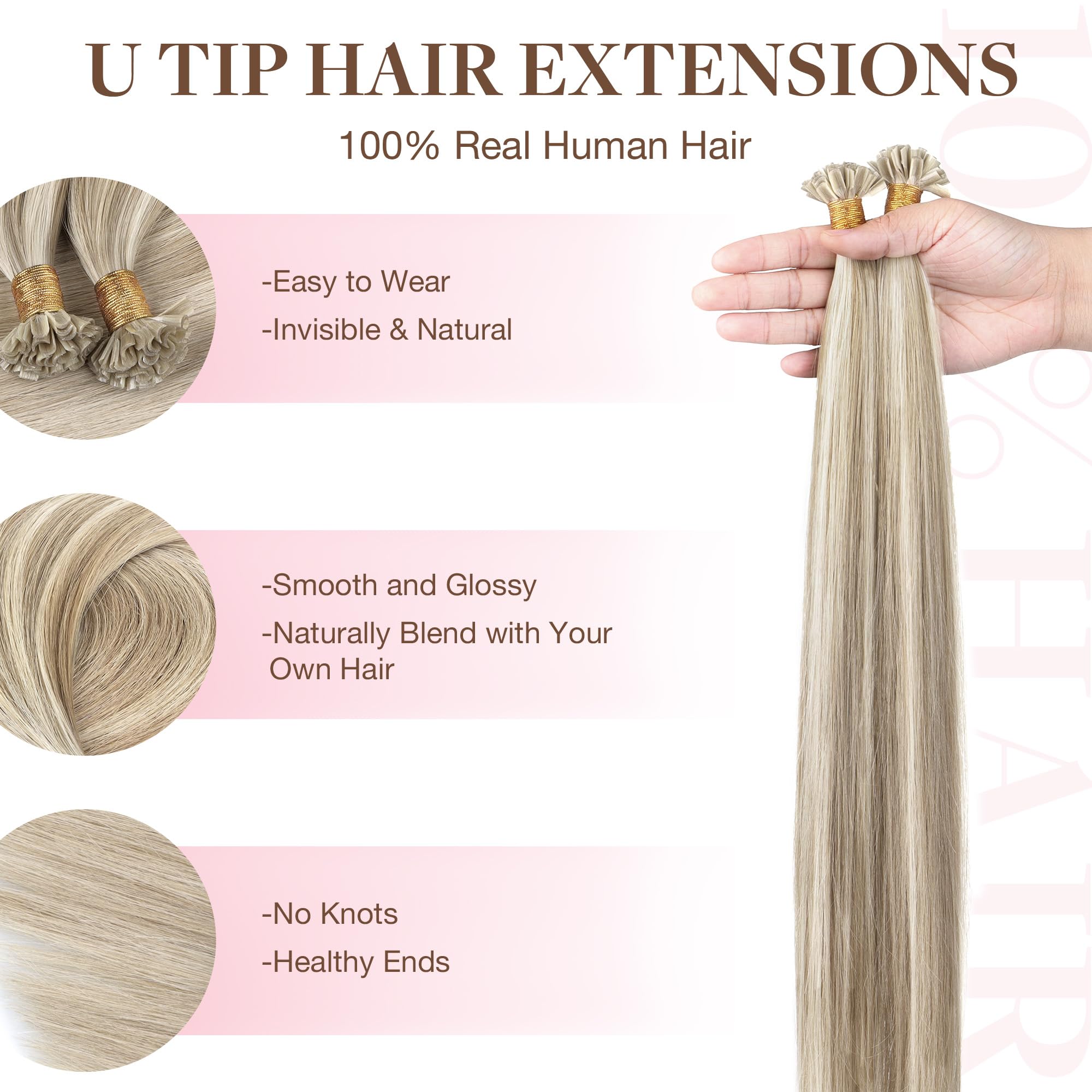 GOO GOO Bonding Extensions Echthaar, Echthaar Extensions Bondings, 50cm 50g 50 Strähnen Extensions Echthaar Bondings, U Tip Hot Fusion Keratin Haarverlängerung Echthaar, 18A/613A Golden Hellblond