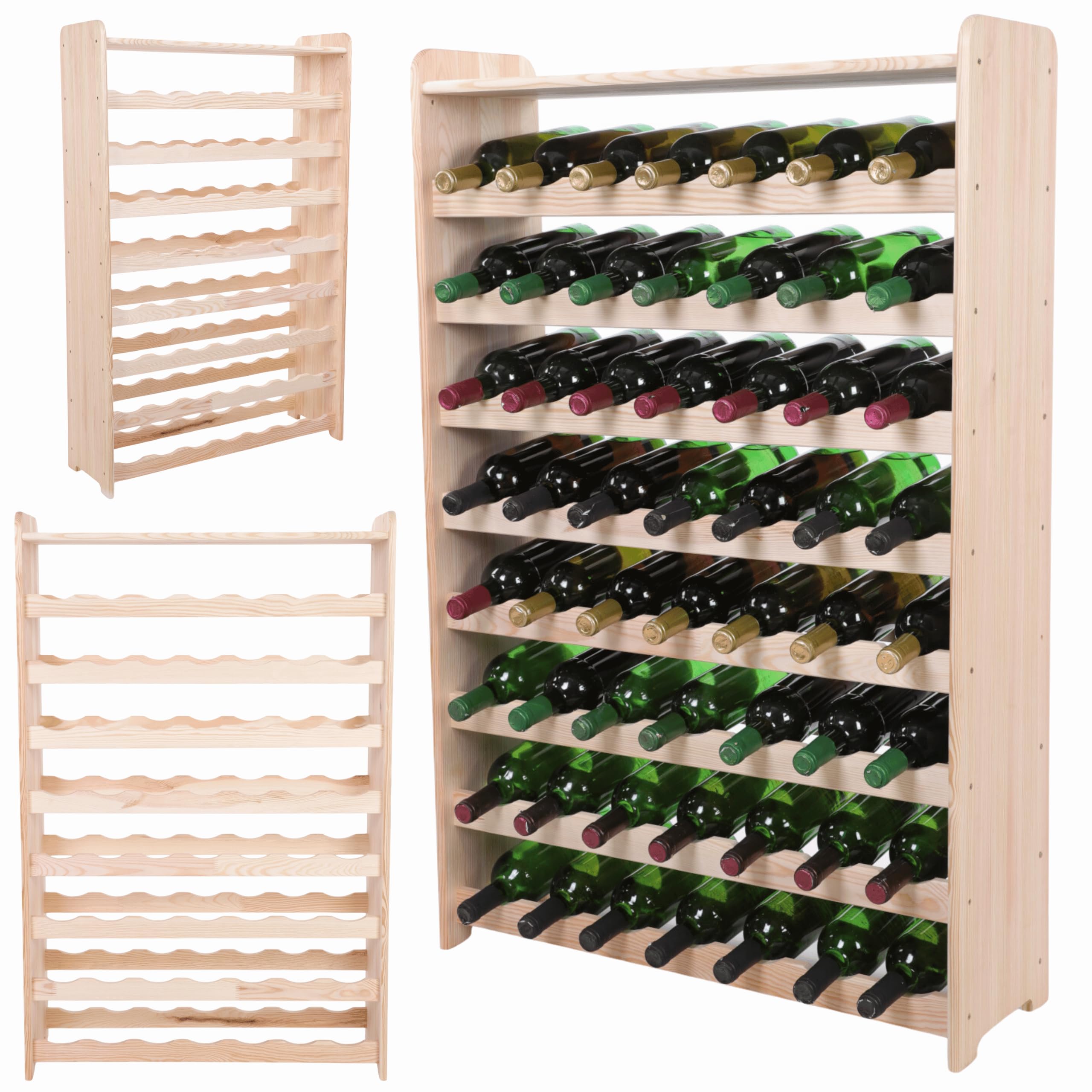 Portabottiglie Vino In Legno Di Pino - Scaffale Per 6 Bottiglie, Design A Onde, Autoportante - Foto 6