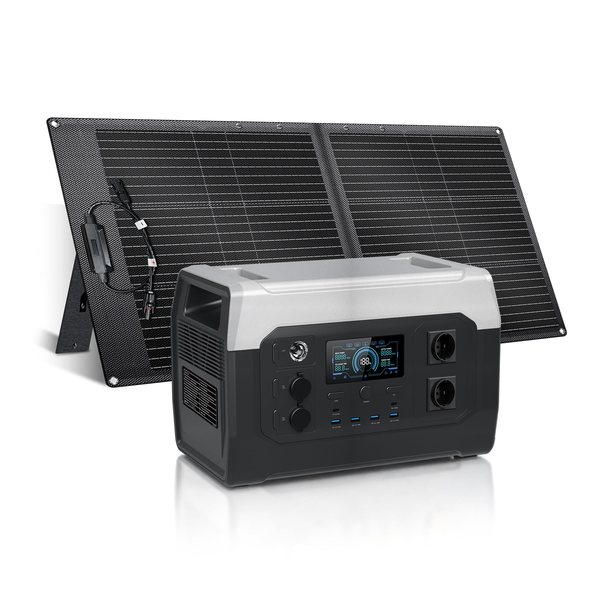 CTOLITY XP1000 Power Station portatile con pannello solare da 100 W, generatore solare da 1024 Wh con uscita da 1800 W, batteria LiFePO4, ricarica rapida per campeggio, camper, fuoristrada, casa