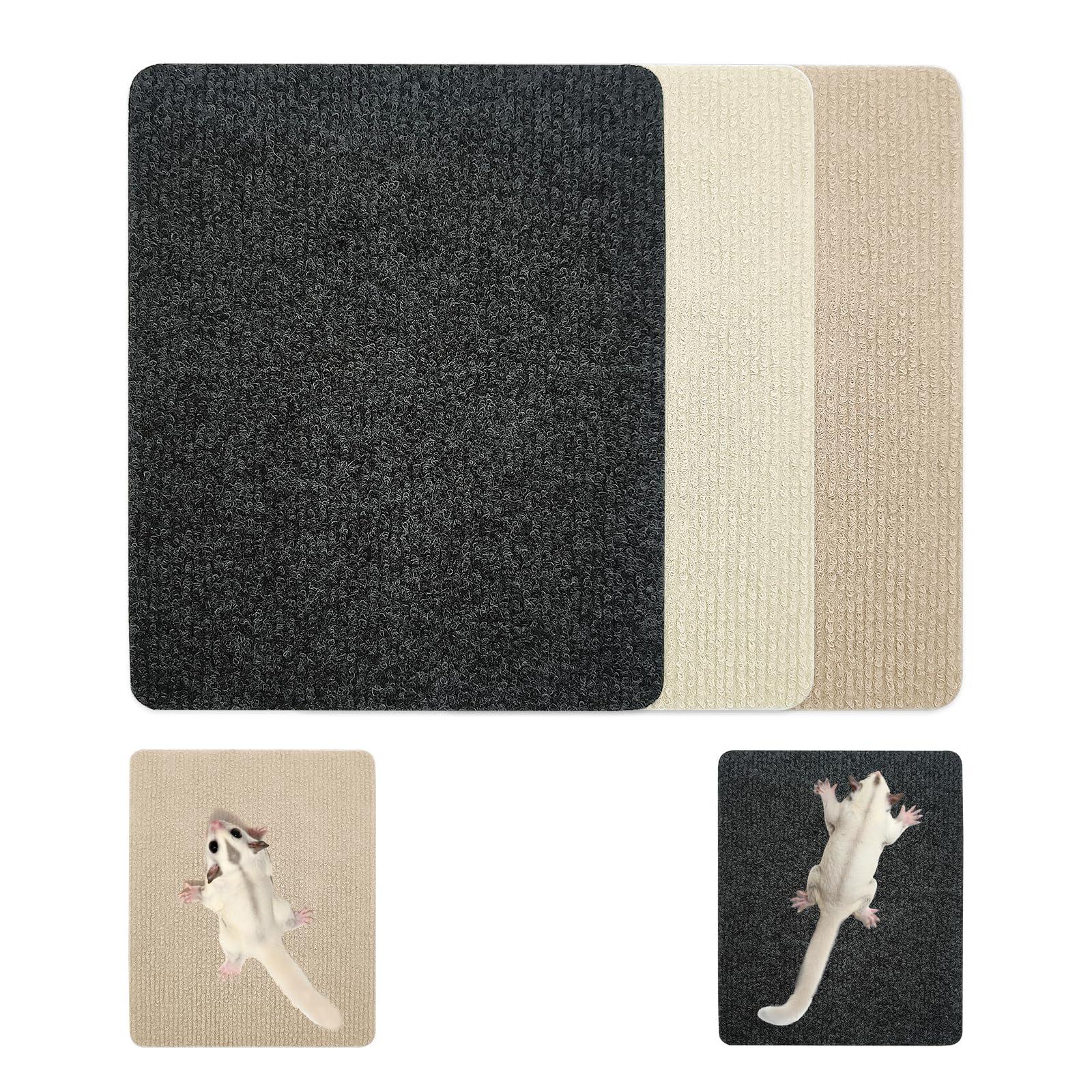 3 Pcs Sugar Glider Toys, Self-Adhesive Cage Accessories Sugar Glider Climbing Mats, Small Pet Scratching Pads for Claw Sharpening, Sofa Corner Wall Furniture Protector