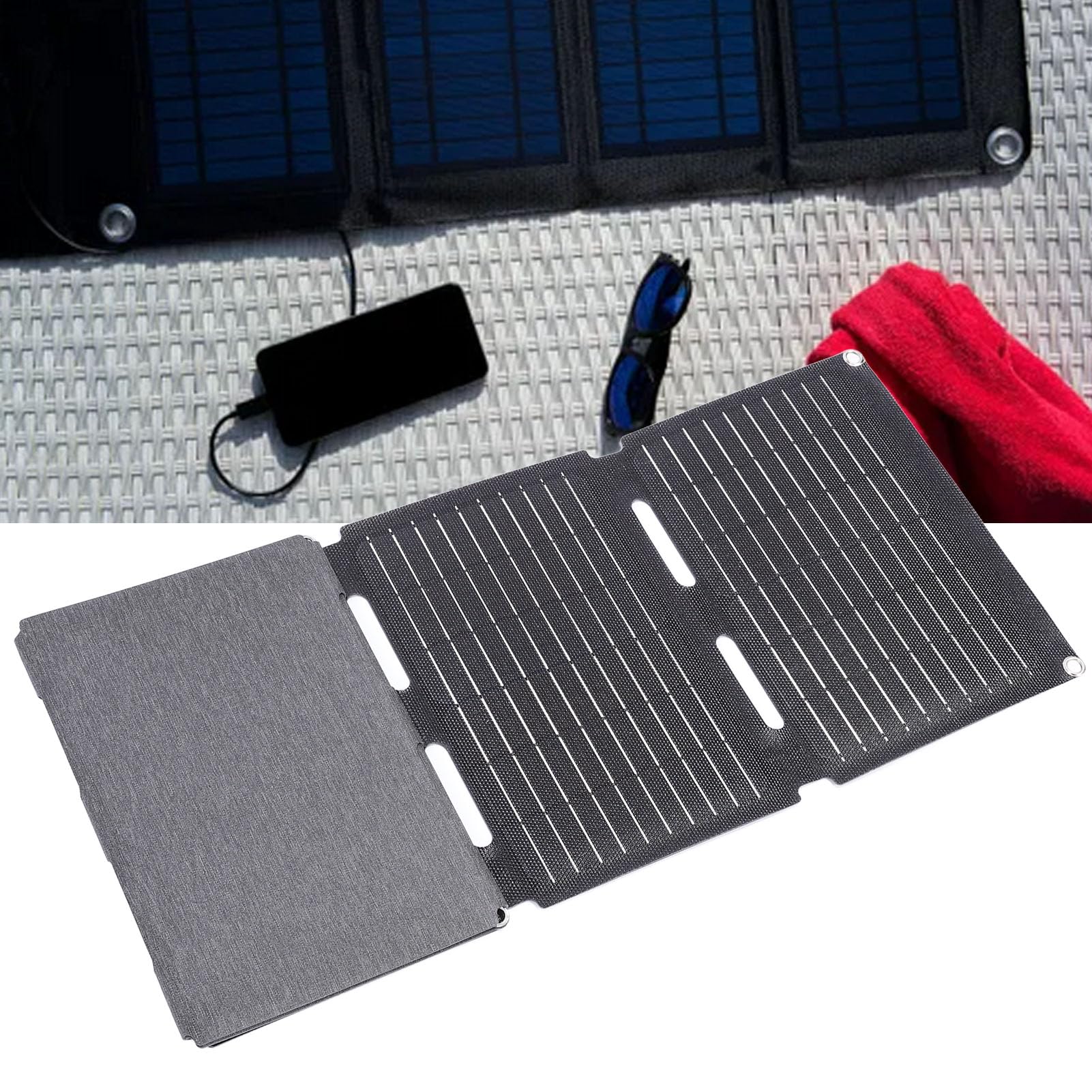 SUNGOOYUE Składana Przenośna ładowarka z Panelem Słonecznym 120 W z Ogniwami Monokrystalicznymi ETFE i aluminiową ramą Podwójne USB C PD Szybkie ładowanie Do Pieszych Wędrówek Kemping RV Do Użytku
