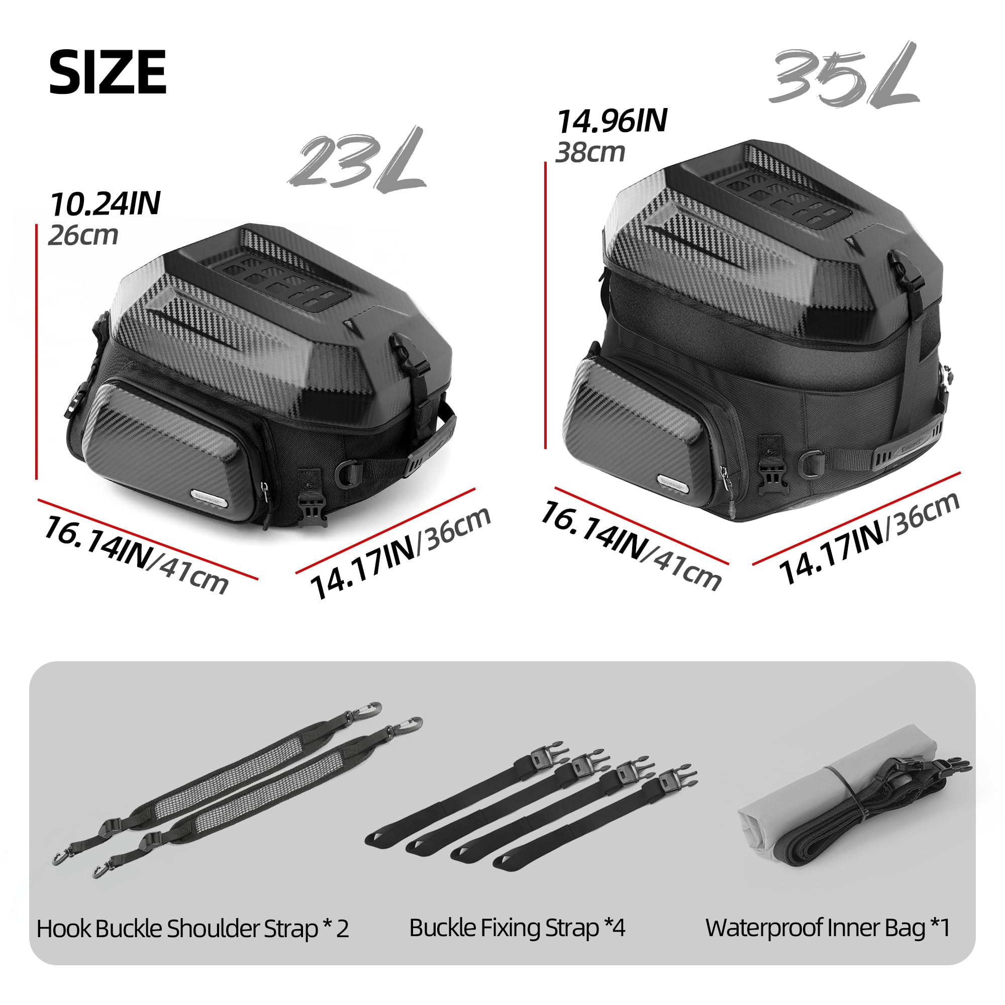Rhinowalk Motorrad-Hecktasche, Reisegepäck, erweiterbare Motorrad-Helmtasche, 23 l–35 l, wasserdicht, Allwetter-/Kofferraum-/Gepäckträgertasche mit Sissy-Bar-Riemen – neues Upgrade