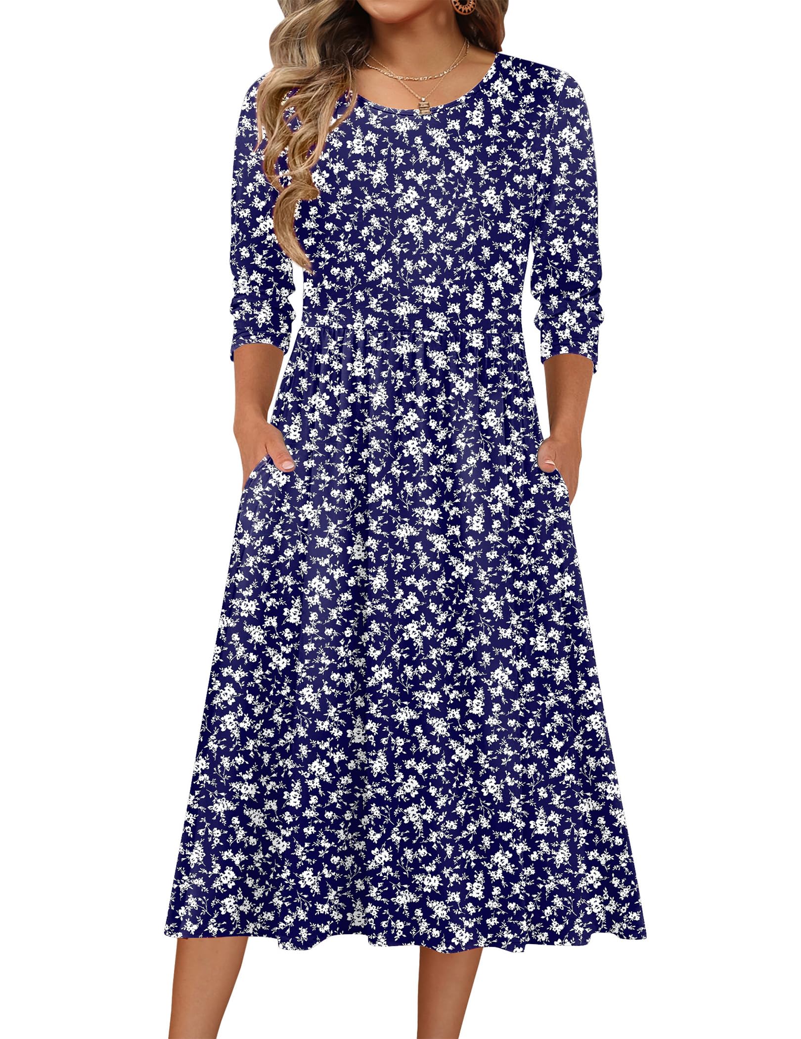 Zeagoo 3/4 Sleeve A-Line Dress