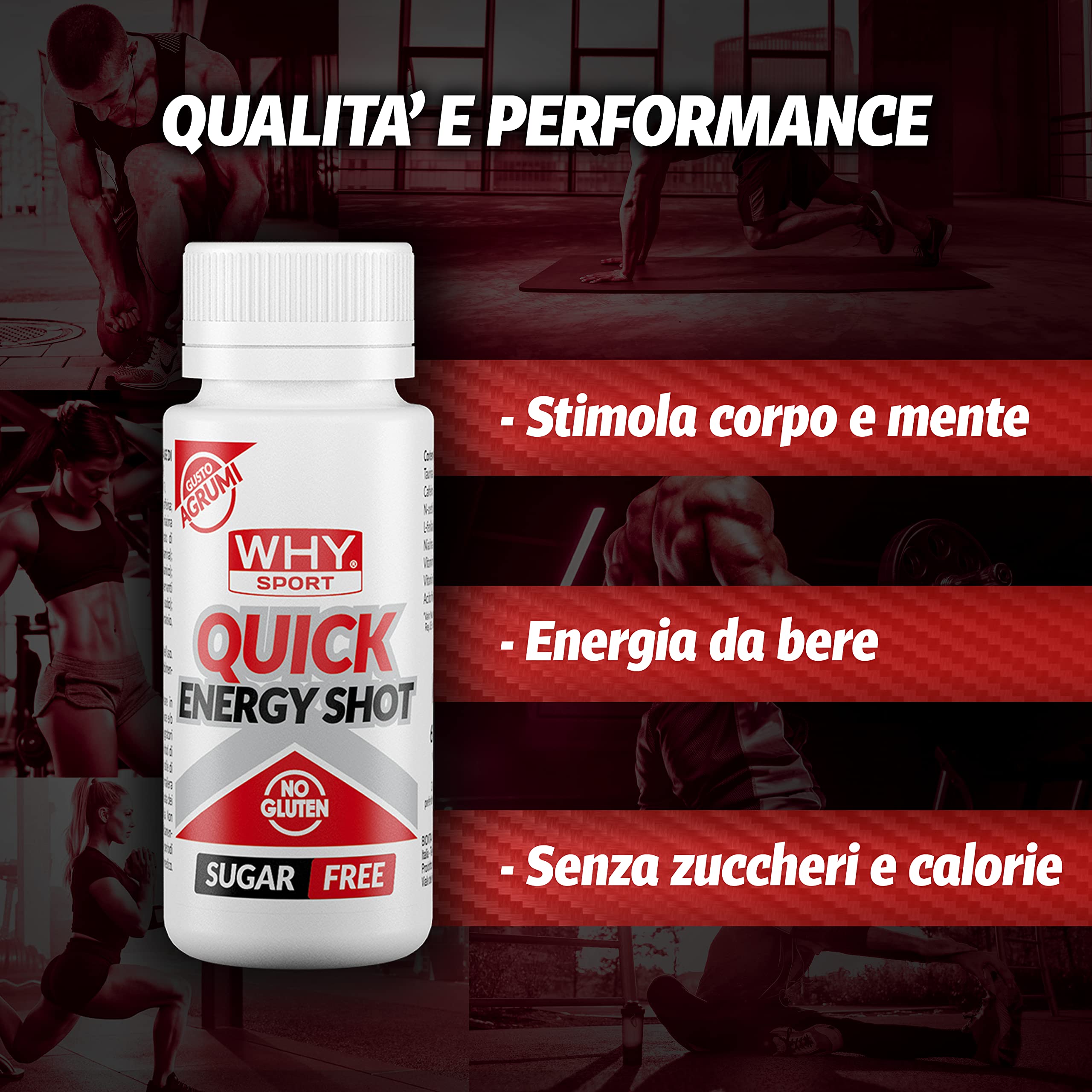 WHY SPORT QUICK ENERGY SHOT - Integratore Alimentare Energetico a Base di Vitamina B6 - Vitamina B12 - Taurina e Caffeina - 60 ml - 20 Pezzi