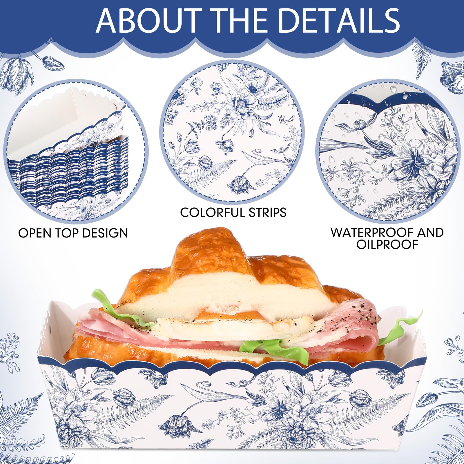 80 Pcs Floral Paper Food Trays, Disposable Food Boats, Nacho