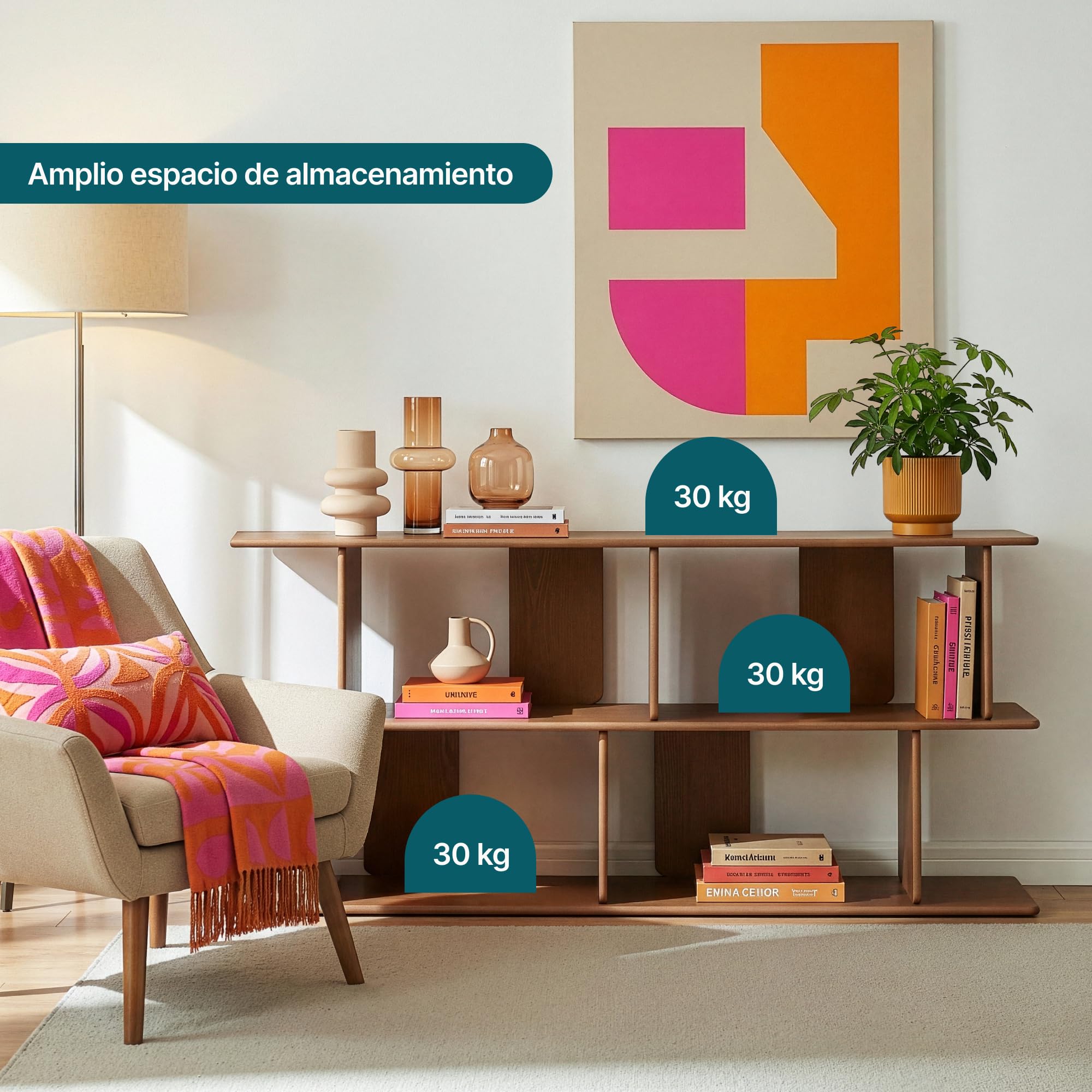[en.casa] Estantería Gäljami Librería Escalonada con 4 Compartimentos Abiertos Separador de Ambientes Mueble TV para Despacho Oficina Sala de Estar 160 x 35 x 74 cm - Efecto Nogal