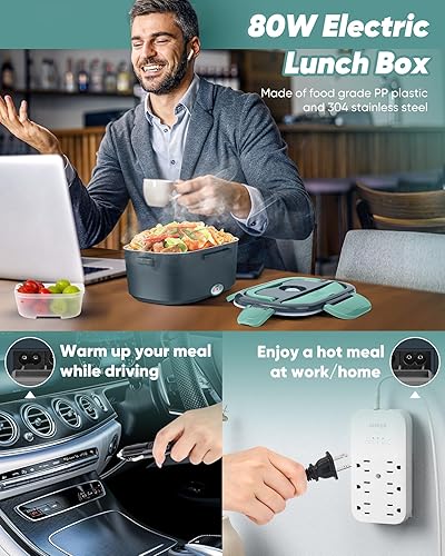 Miniatura 8 de Eocolz Fiambrera eléctrica de 80 W, calentador de alimentos con doble contenedor, 1.5 L, portátil, para automóvil, camión, trabajo, tenedor y