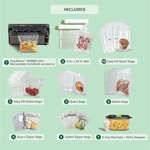 Miniatura 7 de FoodSaver Selladora al vacío Elite All-in-One Liquid+ con bolsas, rollos y accesorios, acero inoxidable oscuro