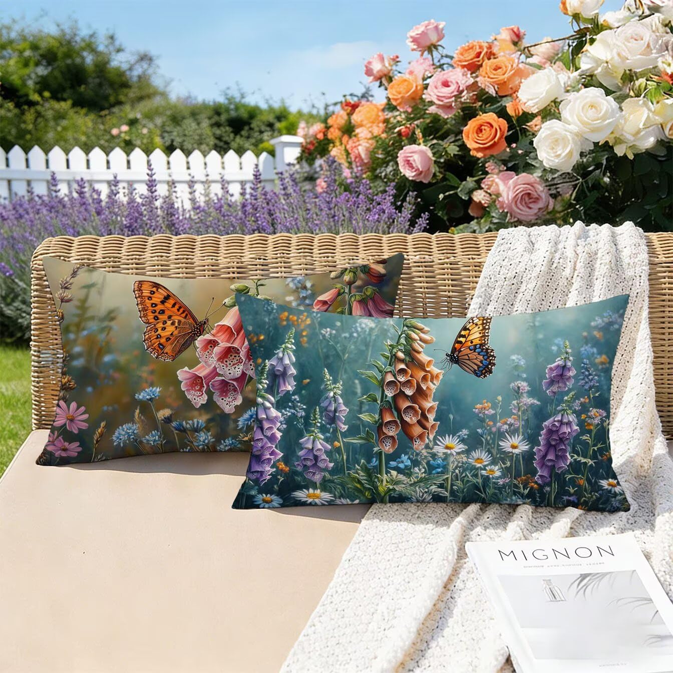 Poszewka na poduszkę 60 x 120 cm, 2 sztuki, motyle, aksamitna, prostokątna poszewka na poduszkę, dekoracyjna poszewka na poduszkę, można prać w pralce, dekoracja domu k-929