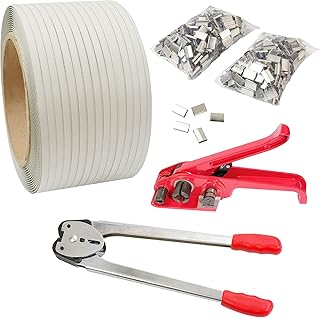 Banding Strapping Kit, 4 in 1 Pallet Packaging Strapping Kit Tensioner Tool Sealer, 3280' Length x 1/2" Wide Plastic Poly Strapping Banding Supplies Material Tool Polypropylene Coil