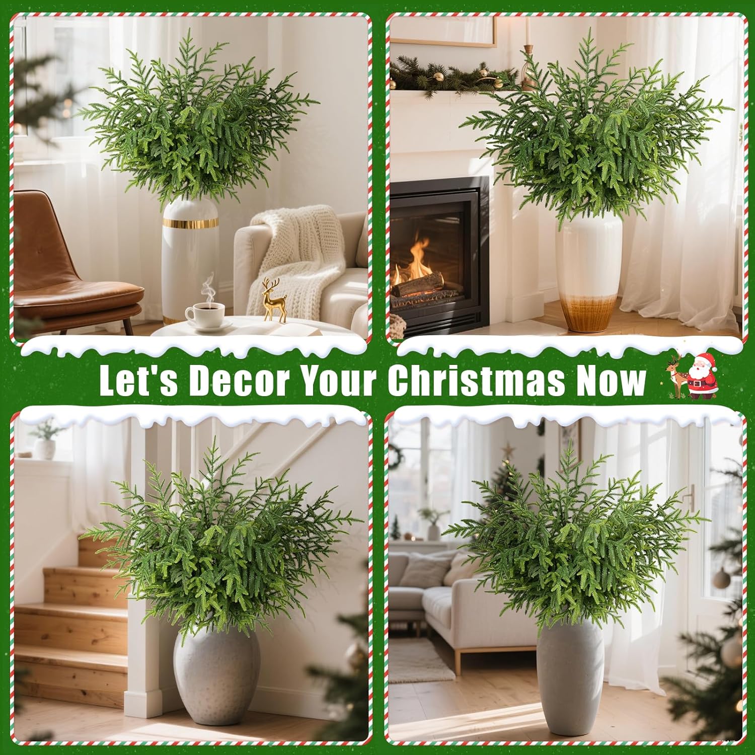 12 Pcs Christmas Norfolk Pine Stems, 36 Inch Real Touch Artificial Norfolk Pine Branches Christmas Greenery Stems, Faux Pine Branches for Vase DIY Garland Wreath Indoor Outdoor Home Decor - Image 7
