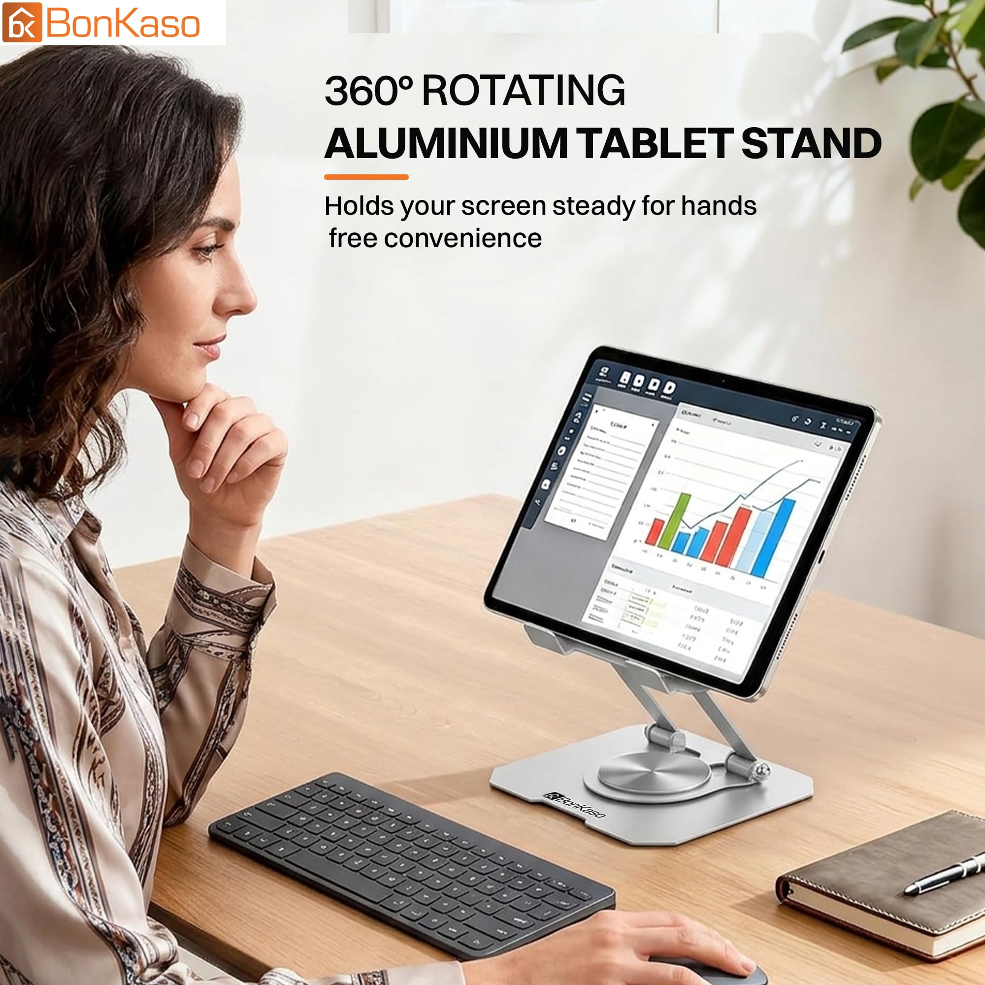 BonKaso Tablet Stand - 360° Rotation, Adjustable Holder -2