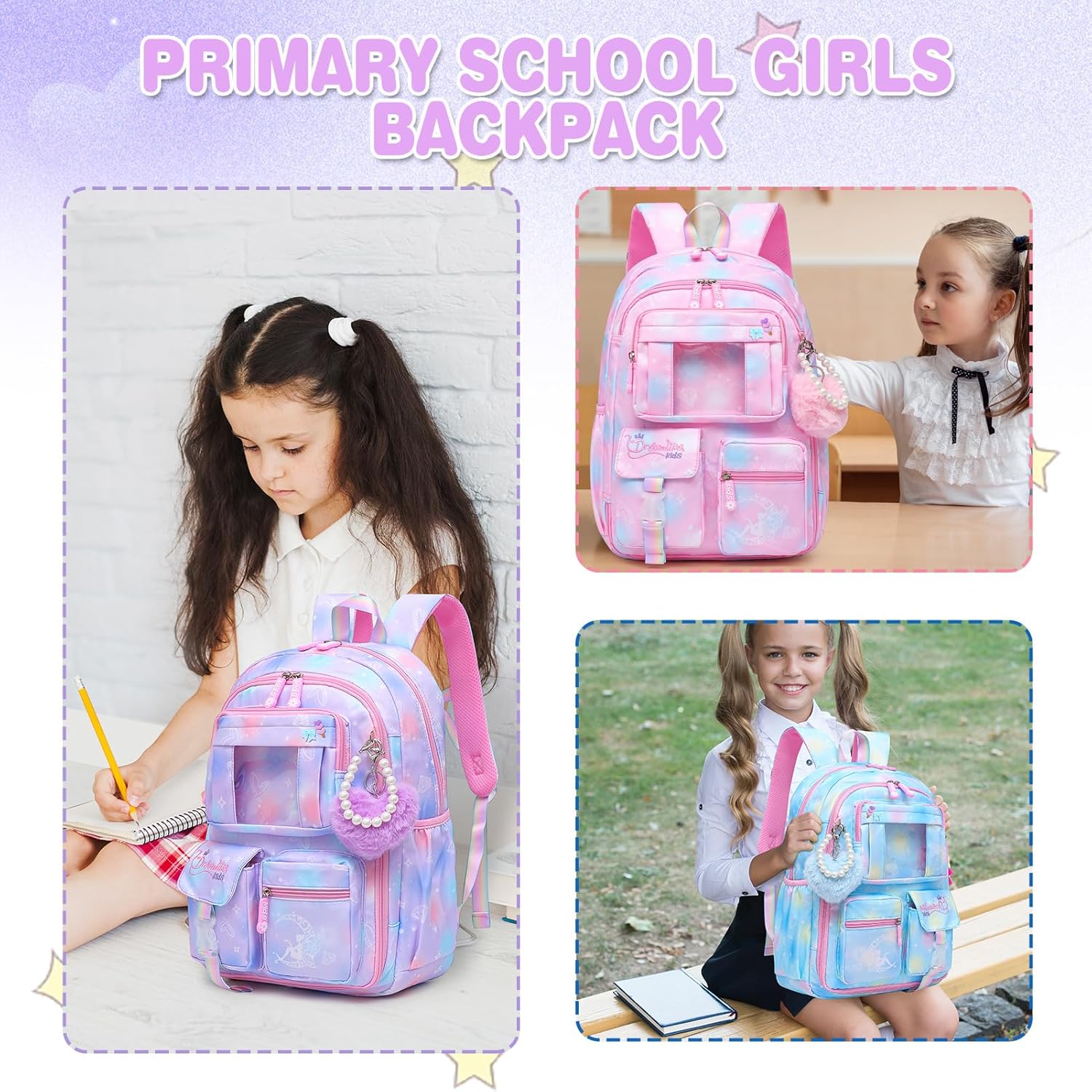 Sweet Girls Backpack - Stylish Splash-resistant School Bag with Multiple Pockets & Trendy Laptop Compartment(17inch Purple) - Image 7