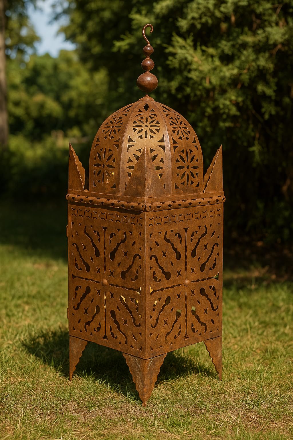 Frane - Farol oriental hecho a mano de metal en óxido 80 cm