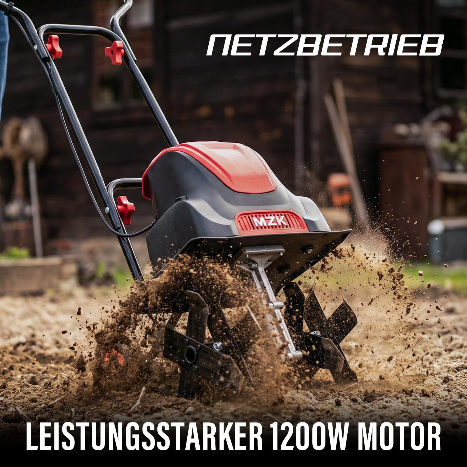 MZK 31 cm Breite 1200 W Elektrische Gartenfräse/Bodenhacke, 21 cm Arbeitstiefe, leistungsstarker und Leichter Kultivator, Elektro-Bodenfräse für Rasen/Gartenböden
