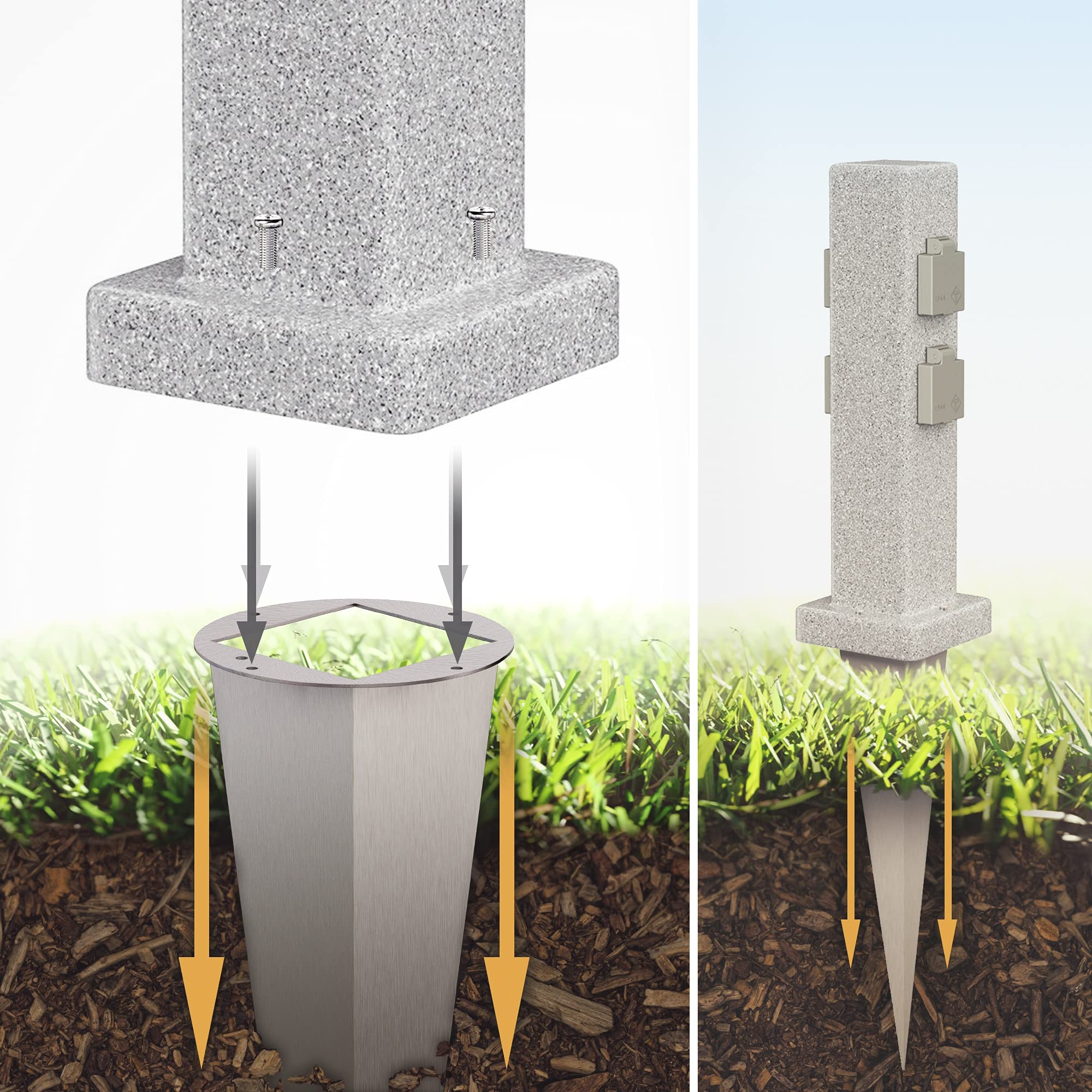 ledscom.de Garten-Steckdosen-Säule Pock mit Erdspieß für außen, 4-Fach, Stein-Optik, eckig, 39,5cm