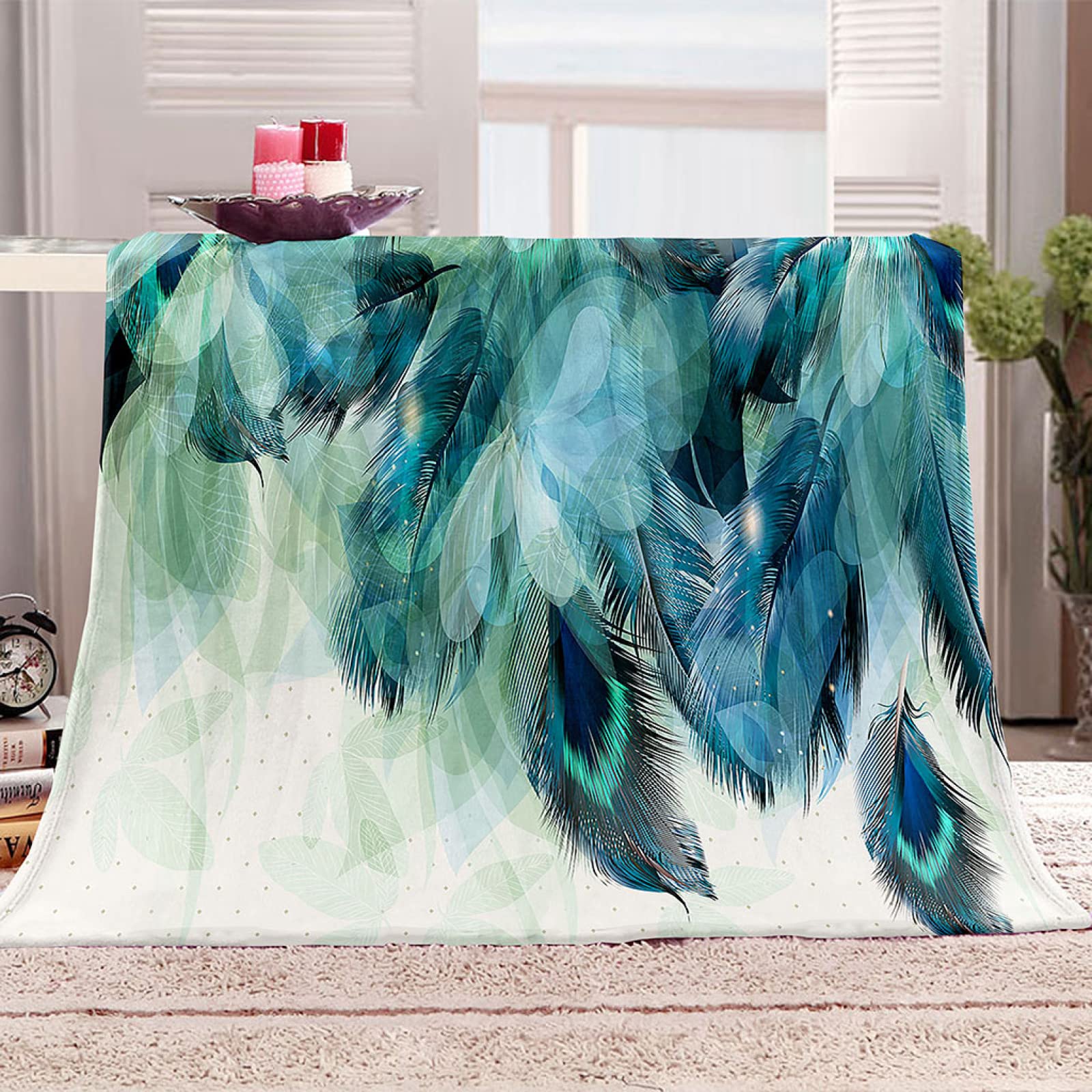 Plaid flanelle plume bleue VACSAX couverture chaude anti-poussière pour lit et canapé