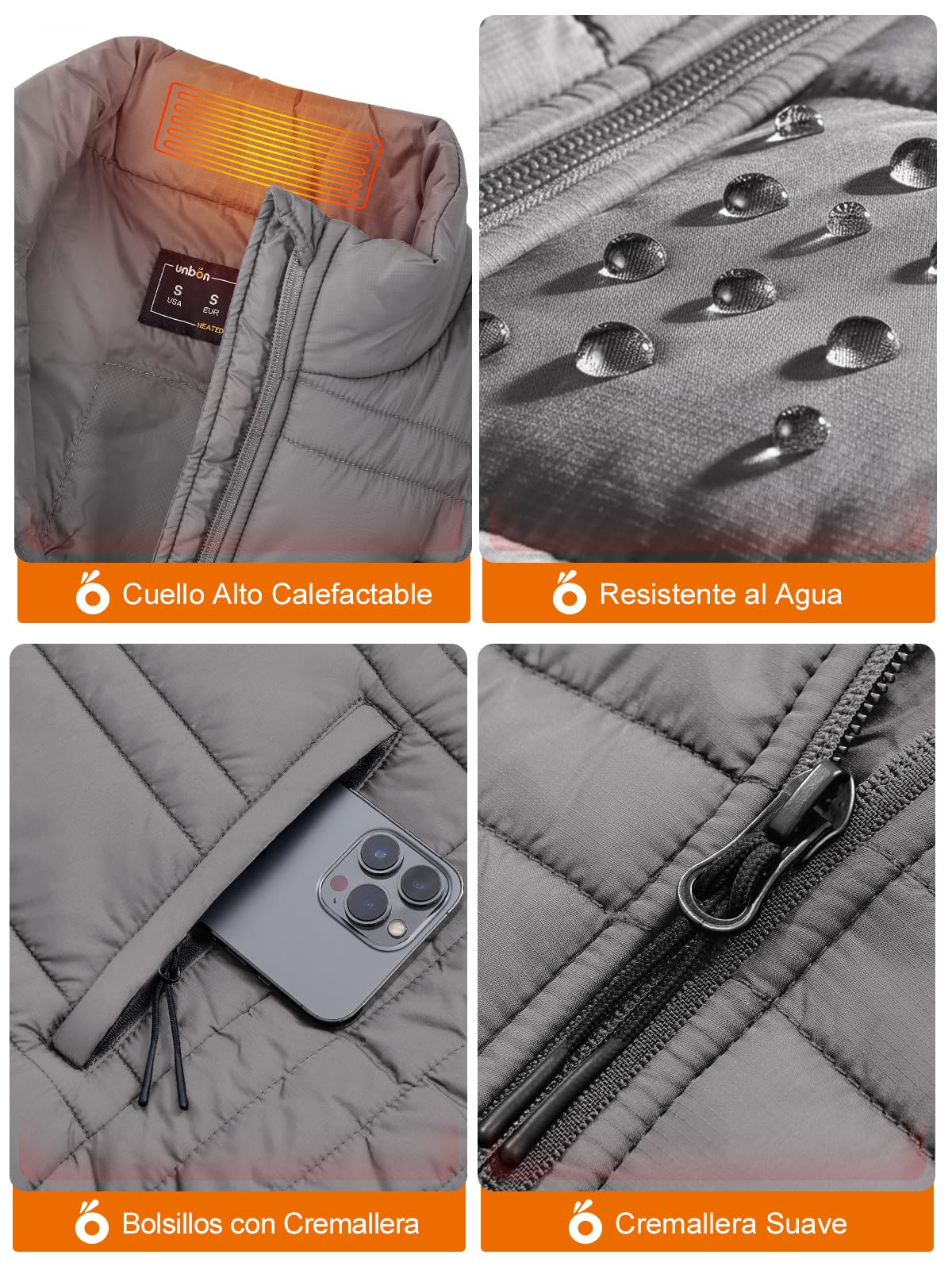 UNBON Chaleco Calefactable Hombre con Batería USB 10000mAh, Chaleco Térmico Eléctrico Calefactor Hombre con 3 Temperaturas 6 Zonas de Calor, Chaqueta Calefactable para Moto Caza Trabajo