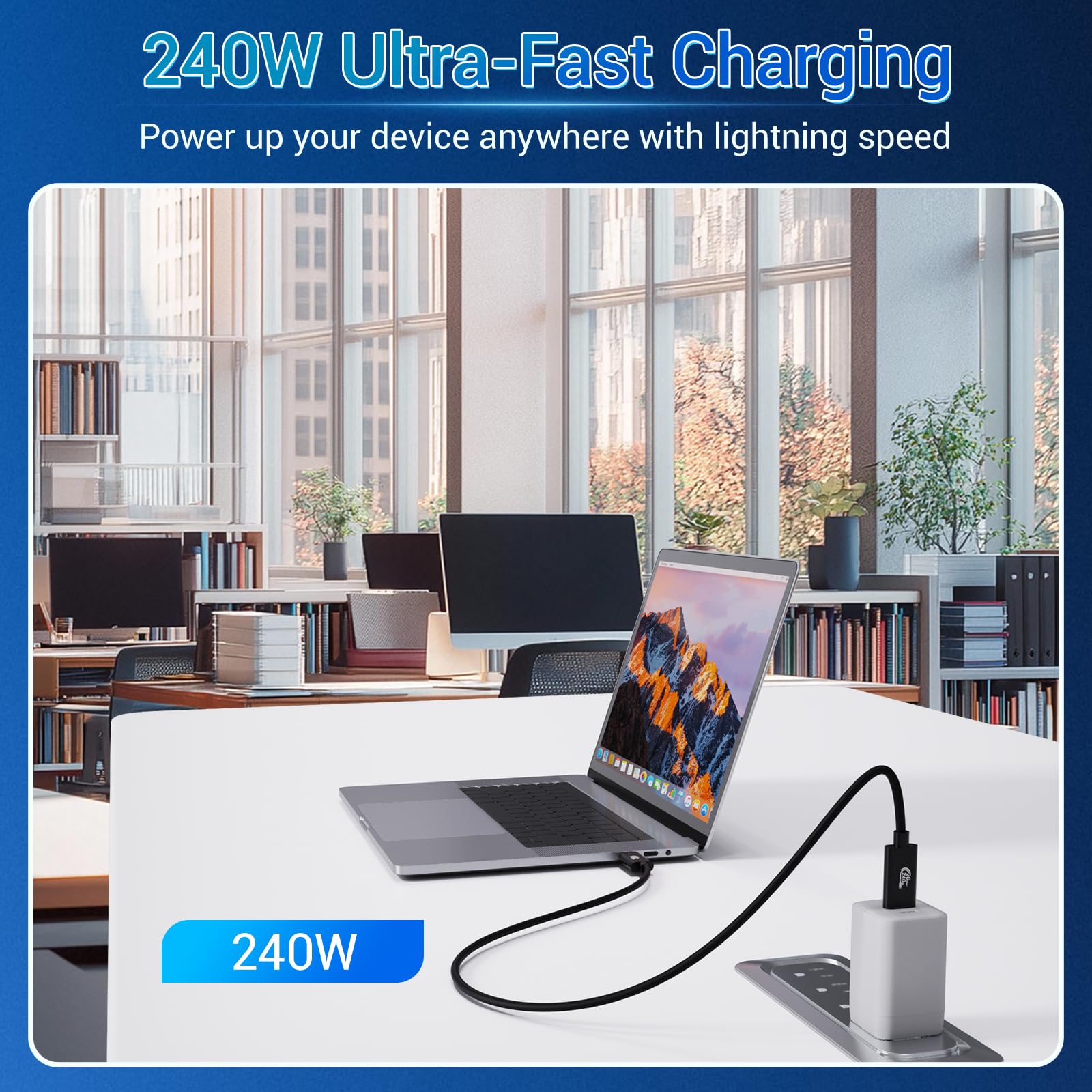 Cavo USB C per monitor da 6 m, 4K a 144 Hz/60 Hz 8K a 30 Hz, cavo video USB C 3.2 Gen 2x2, trasferimento dati 20 Gbps, ricarica rapida PD, compatibile con iPhone 16, MacBook Pro, iPad