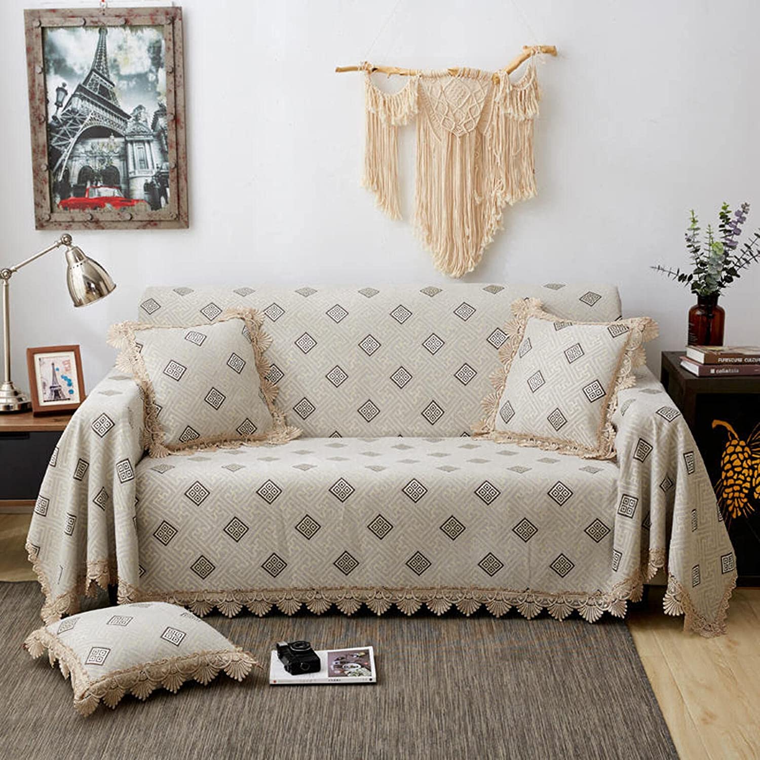 MGEMJMJ Sofa Throw Cover Jacquard Couch Throw Cover Throw Blanket Decorative Couch Furniture Pet Protector Throws Multi-size(Size:180x180cm(71x71inch),Color:D)