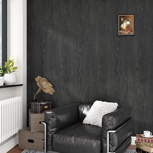 Miniatura 3 de Skyblur Papel de contacto de madera gris para armarios y cajones, papel tapiz de madera gris mate negro para despegar y pegar de 15.7 x 78.8