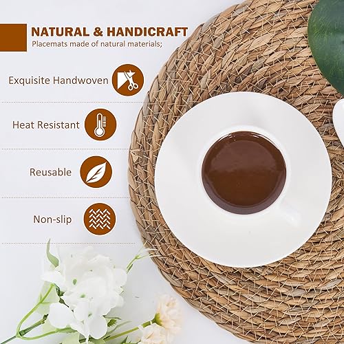 Miniatura 3 de Defined Deco - Juego de 10 manteles individuales tejidos redondos de ratán de 13 pulgadas, jacinto de agua tejido a mano natural, manteles