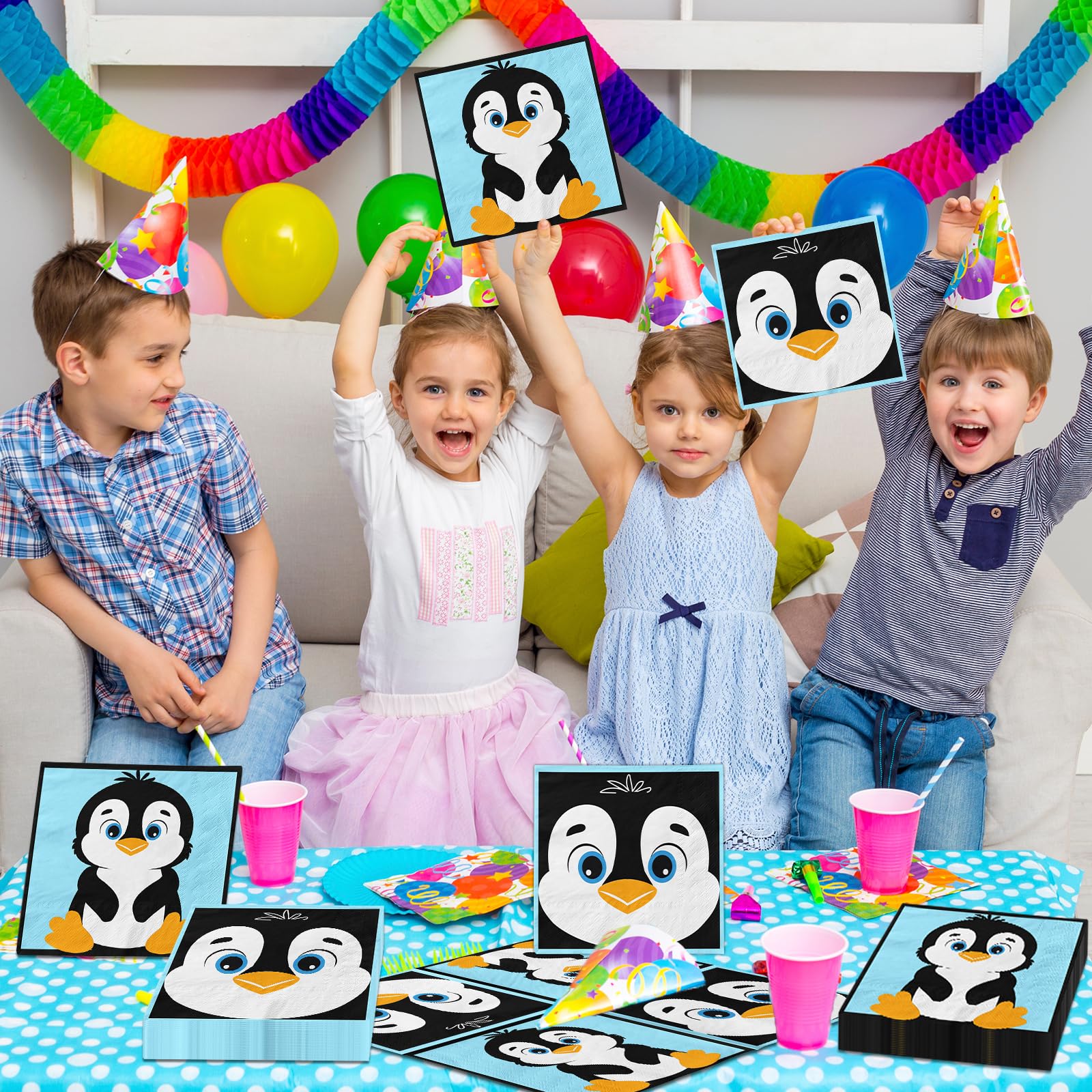 Penguin Birthday Decorations Napkins,Penguin Party Supplies 40pcs Paper Penguin Napkins for Winter Theme Penguin Party Decorations