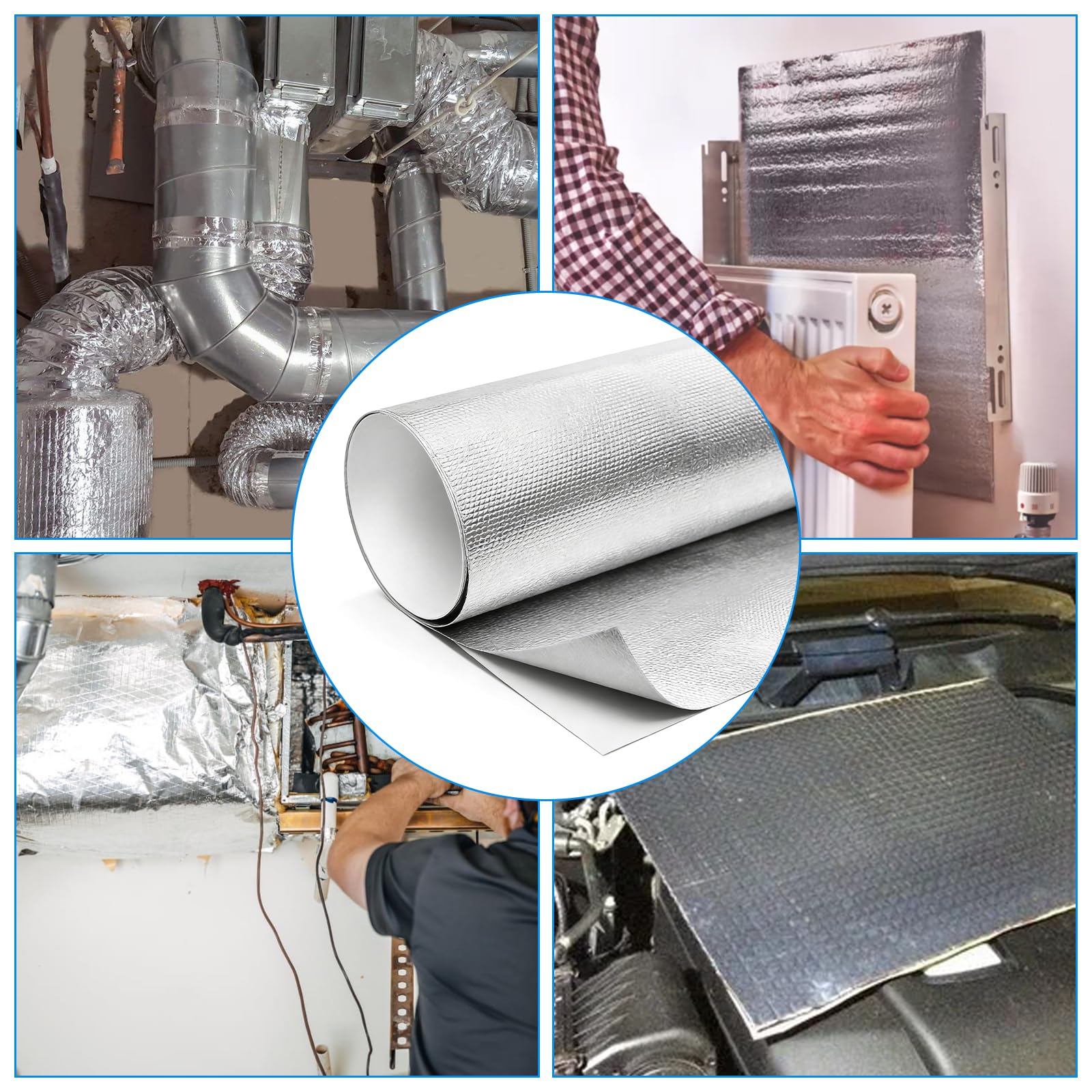 Tappetino di protezione termica con rivestimento in alluminio, tappetino termico, barriera termica con fibra di vetro per vano motore, impianto di scarico e turbocompressore, protezione riflettente