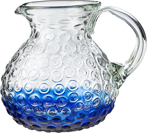 Amici Home -Jarra Catalina, cobalto, artesanal hecho a mano mexicano reciclado vidrio, para sangría, té helado, jugo y otras bebidas, 8 pulgadas de