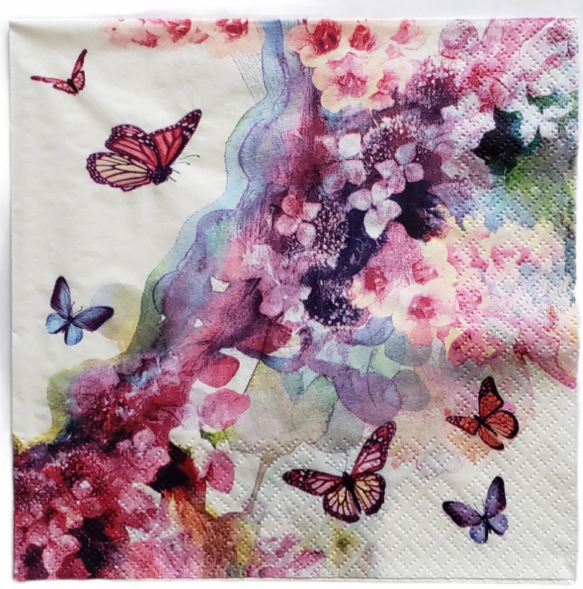 Set of 2 Individual Decoupage Paper Party Napkin Butterfly Butterflies Vine Watercolor Decor Luncheon Napkins for a Birthday Holiday, Wedding, Cocktail Party