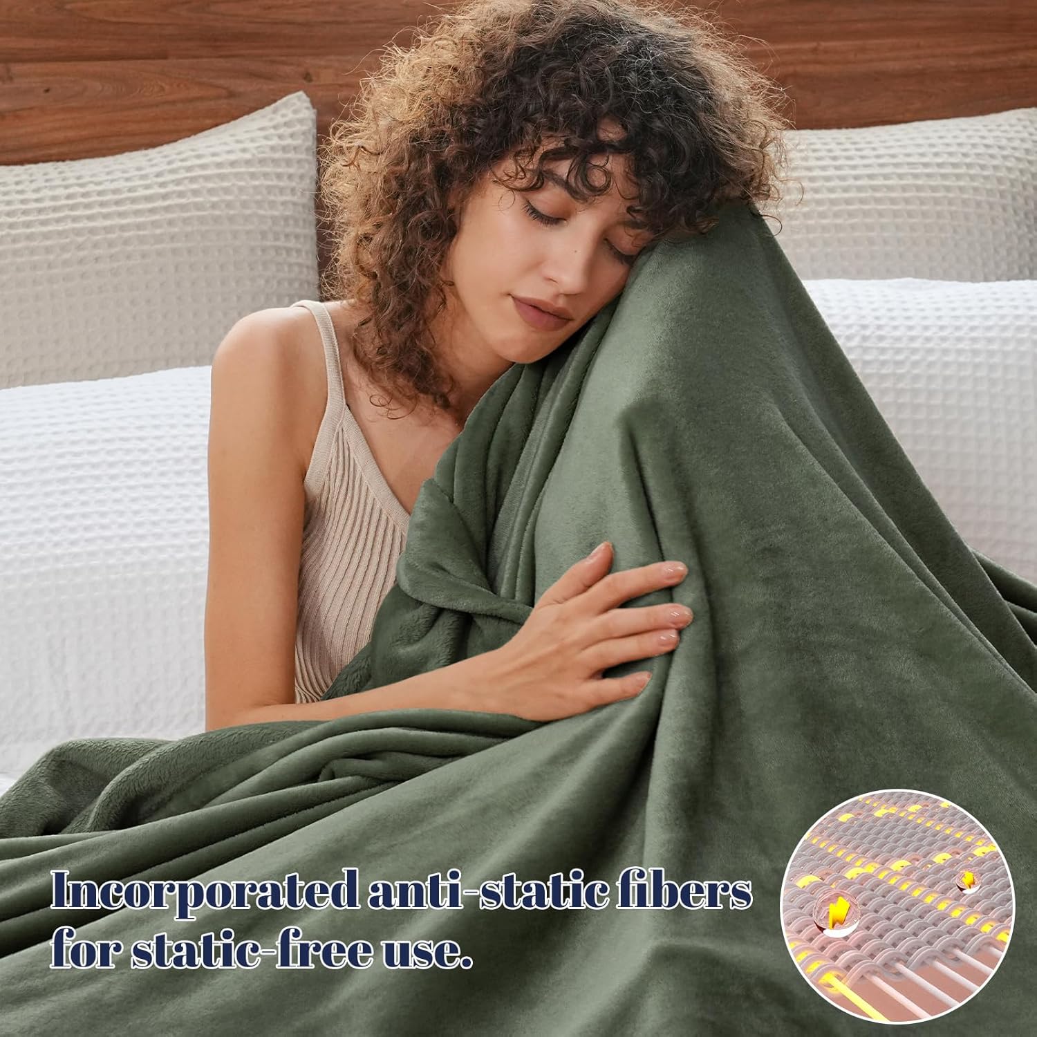 PHF Ultra Soft Fleece Blanket Queen Size, No Shed No Pilling Luxury Plush Cozy 300GSM Lightweight Blanket for Bed, Couch, Chair, Sofa Suitable for All Season, 90" x 90", Olive Green - Image 2