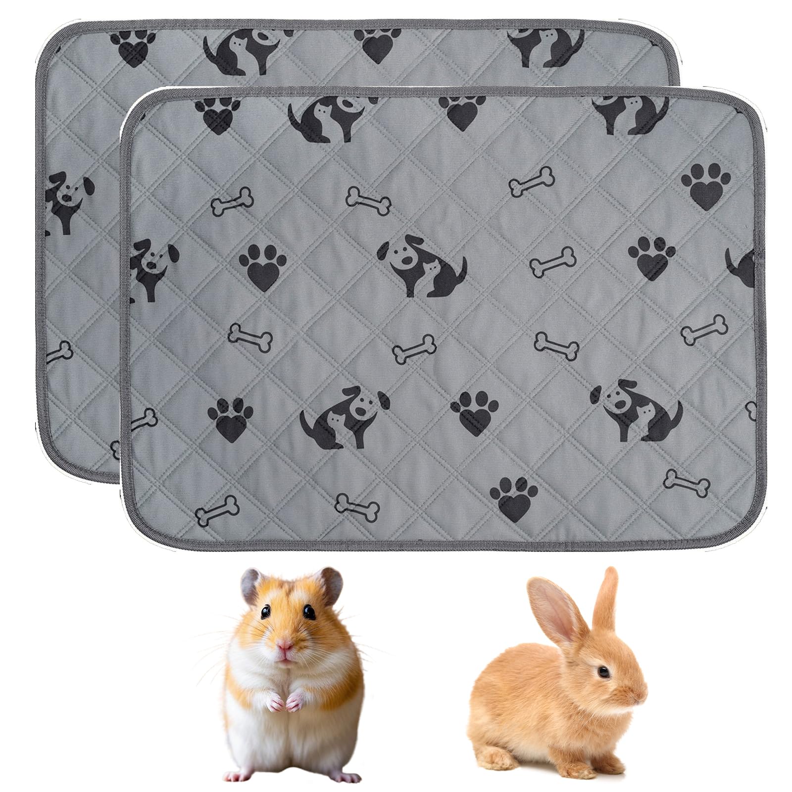 Lot de 2 tapis lavables PIPI pour lapin de 120 x 60 cm : tapis réutilisables PIPI avec antidérapant pour cage, voiture et canapé, tapis lavable pour petits animaux pour hamsters, lapins
