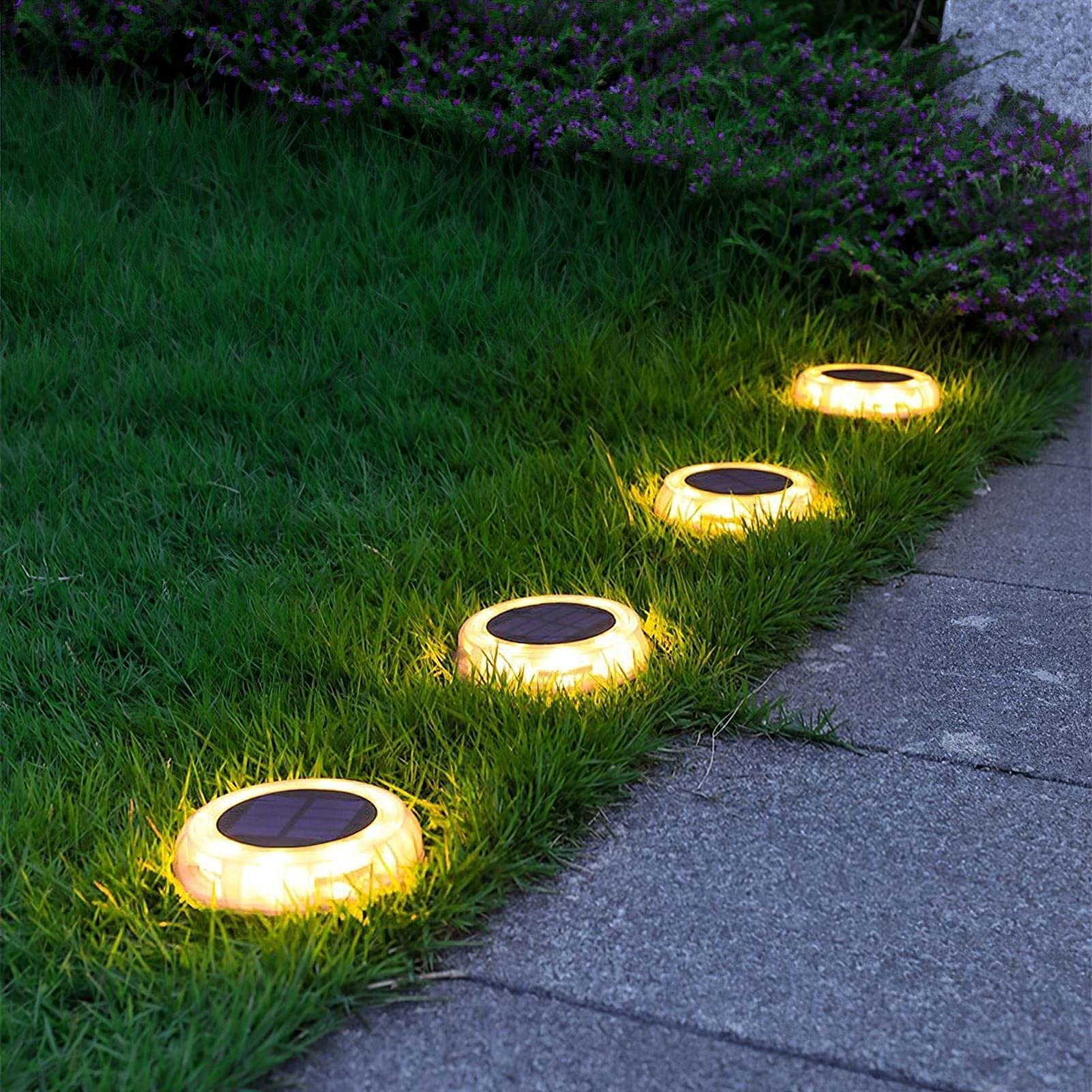 Solar-Bodenleuchten, Solar-Gartenleuchten for den Außenbereich, 12 LEDs, wasserdicht, Gartendekoration, Landschaftsbeleuchtung for Terrasse, Weg, Rasen, Hof, Deck Lampen (Color : White Light,