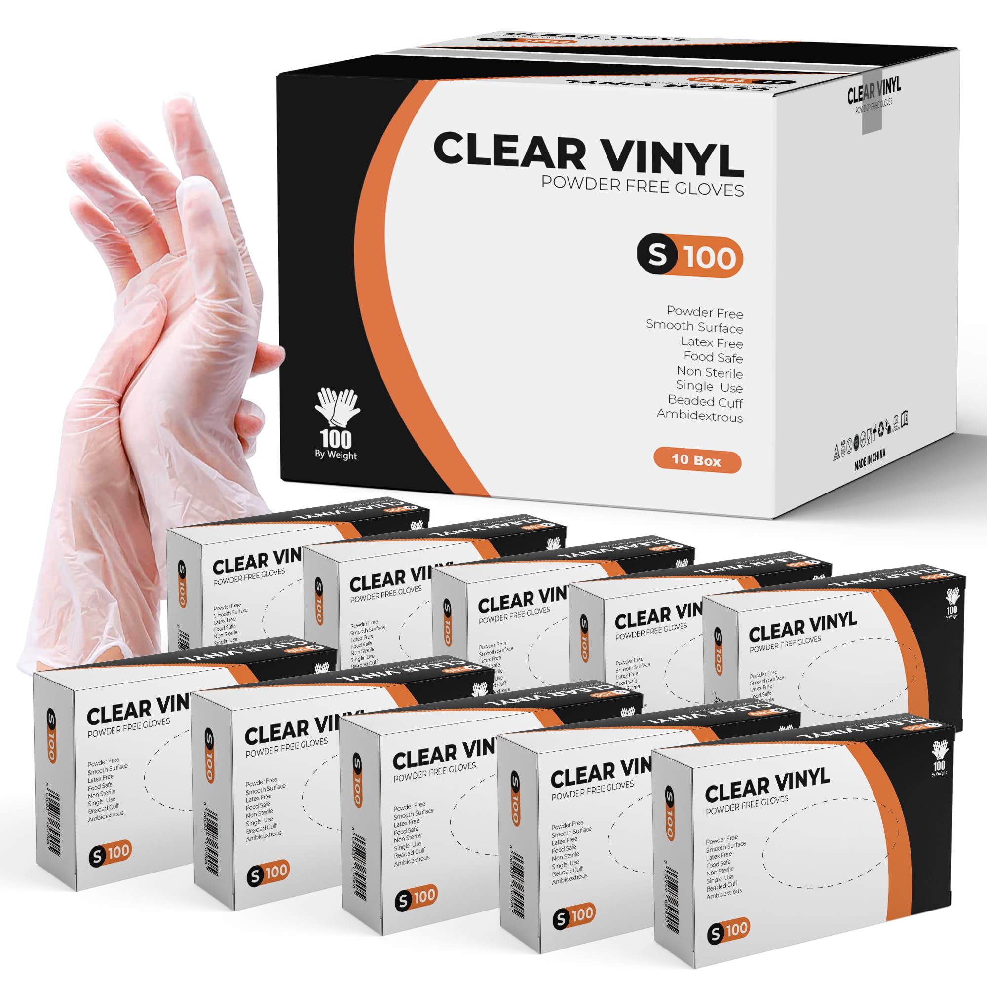 PRAIMA Clear Vinyl Gloves, 1000 Count, Clear Disposable Gloves (1000, Small)