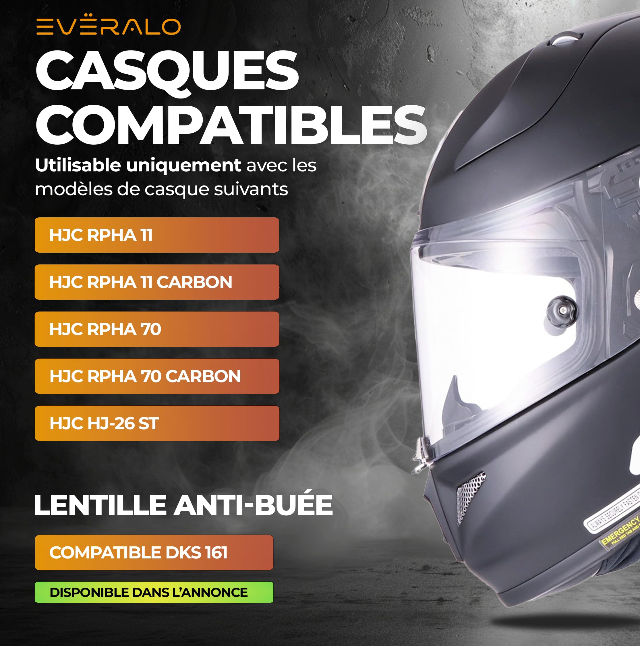 Écran pour Casque HJC RPHA 70 - RPHA 11 - HJ26 - HJ-26ST | Visière de rechange exclusive, compatible avec lentille antibuée et Tear-Off