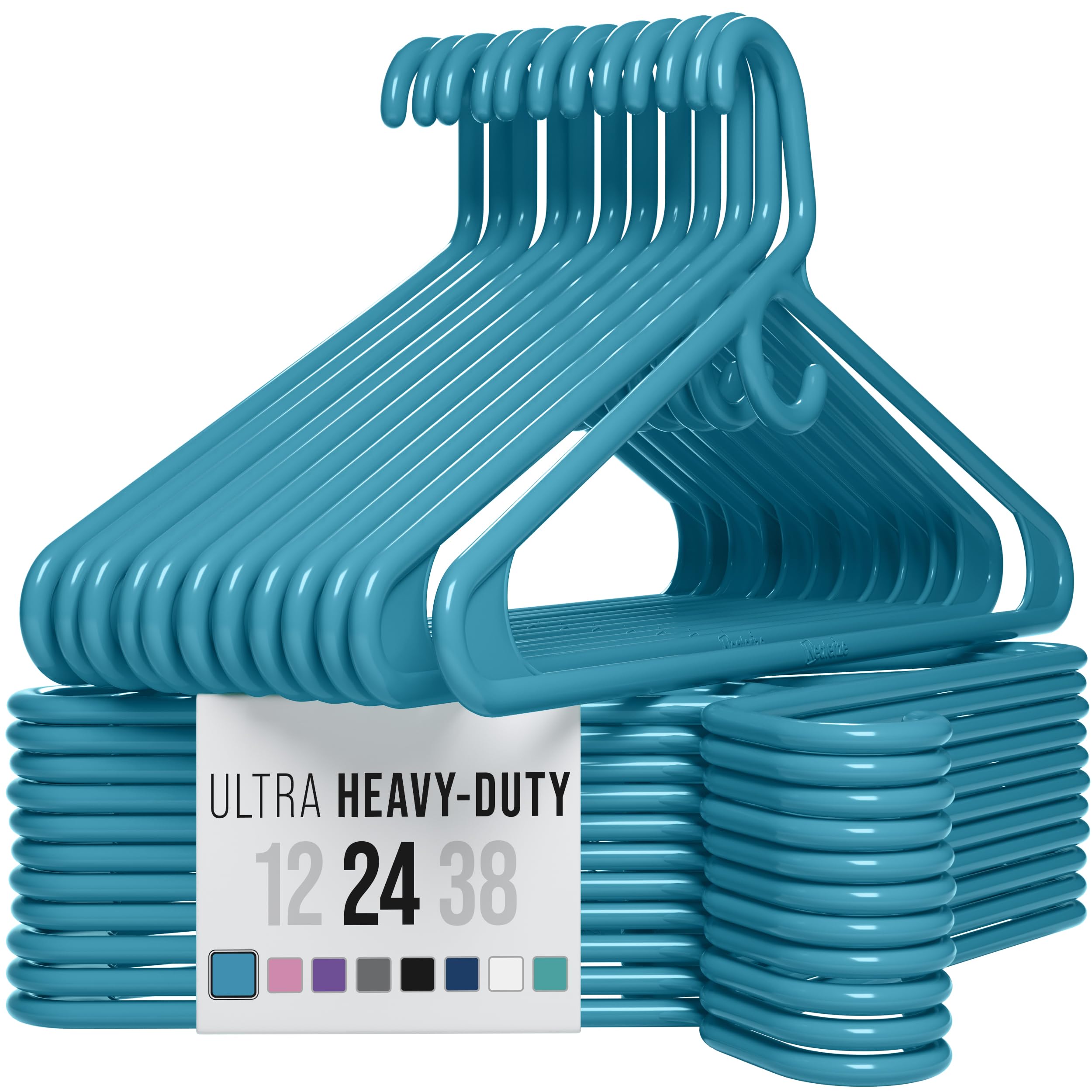 NEATERIZE Thick Heavy Duty Hangers - Blue Plastic Clothes Hangers 24 Pack - Great for Coat Hanger, Jackets Jeans & Suit Hanger for Closet - New Apartment Essentials Percheros Ganchos para Colgar Ropa
