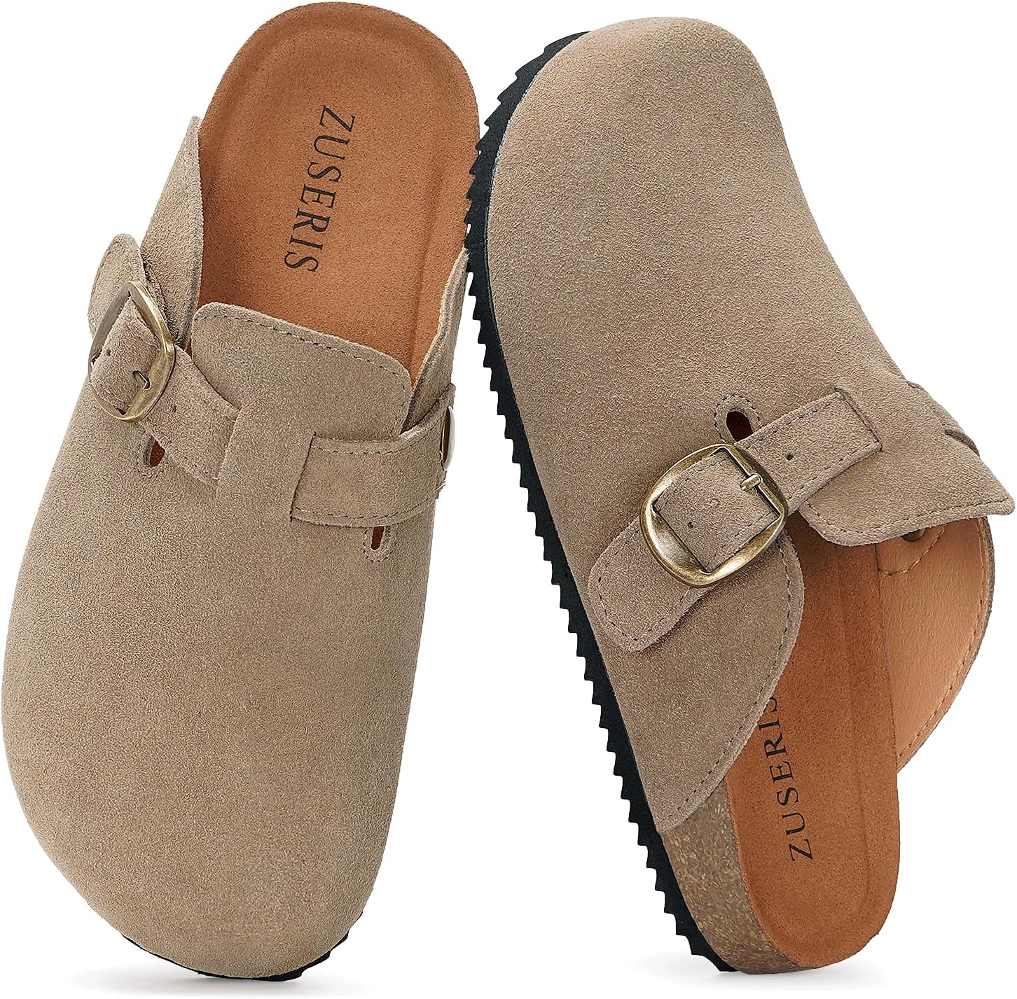 Kids Suede Clogs Boys Girls Cork Footbed Potato Shoes Classic Slip On Leather Mules Children Indoor Outdoor Sandals with Adjustable Buckle