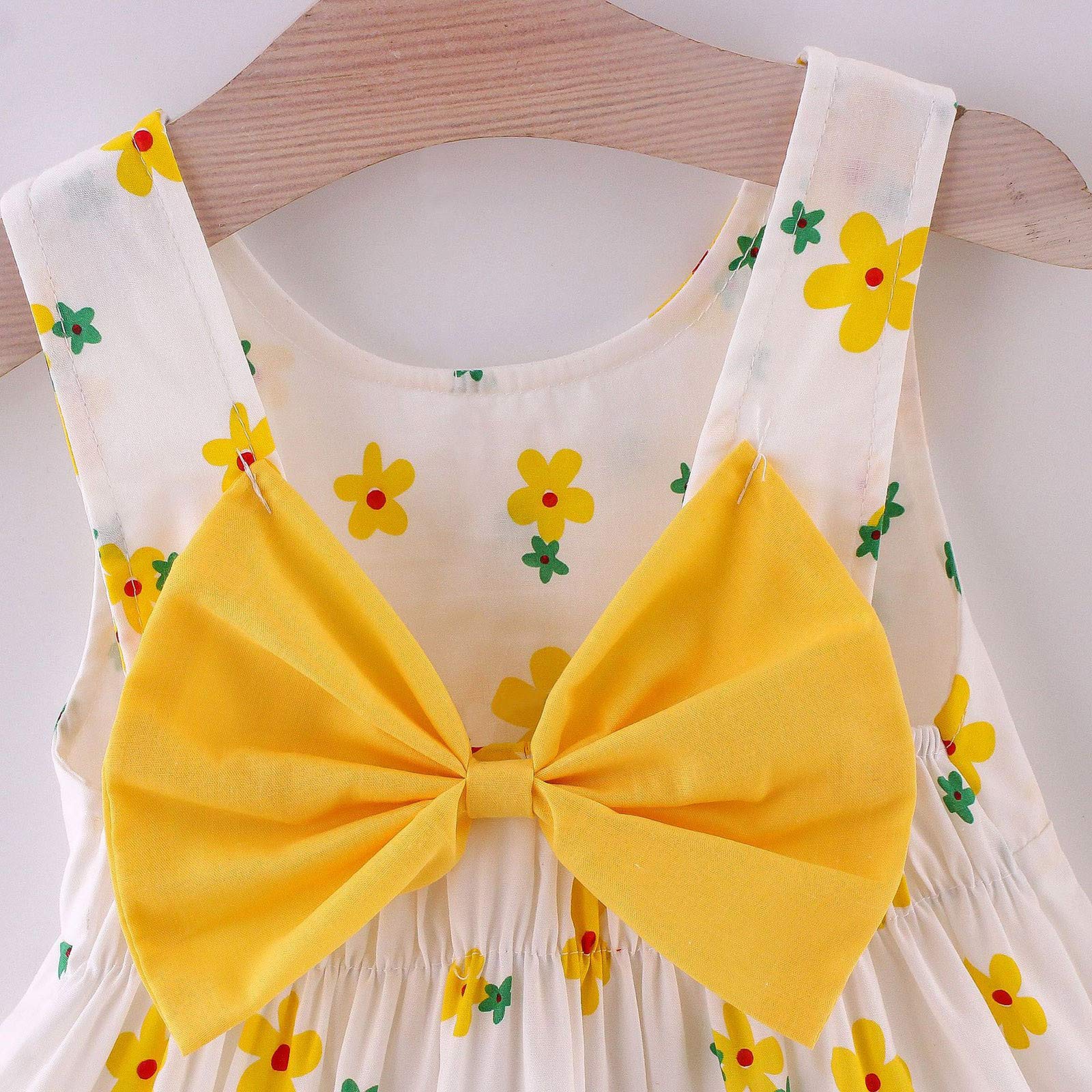 Vestido De Princesa Sin Mangas Para Niñas – Estampado Floral De Girasoles, Tirantes Con Lazo, Falda En Forma De A, Tallas 4 A 7 Años, Color Amarillo