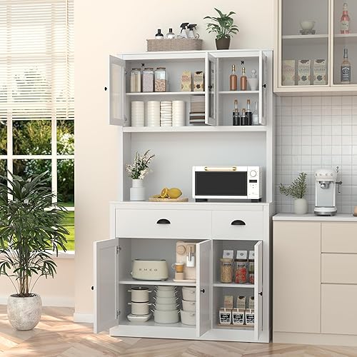 Miniatura 2 de VEIKOU Buffet de despensa de 71 pulgadas con cabaña armario de almacenamiento de cocina independiente con 2 cajones armario de despensa alto con