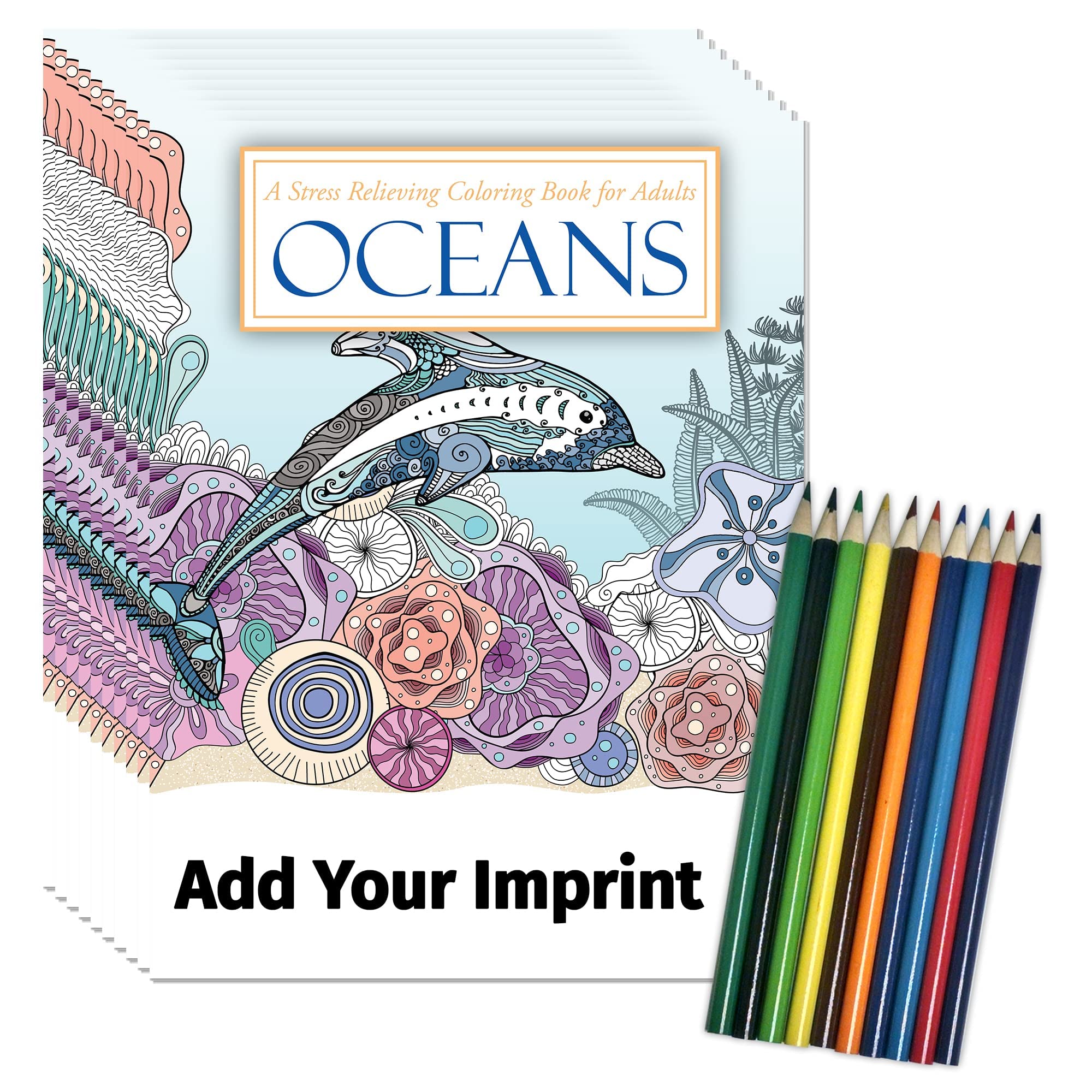ZOCO Adult Coloring Books Custom 150 Pack | Oceans: Stress Relieving Coloring Books with Colored Pencils for Adults, Teens, Seniors. 24 Creative and Beautiful Designs - Handout, Promotional Item