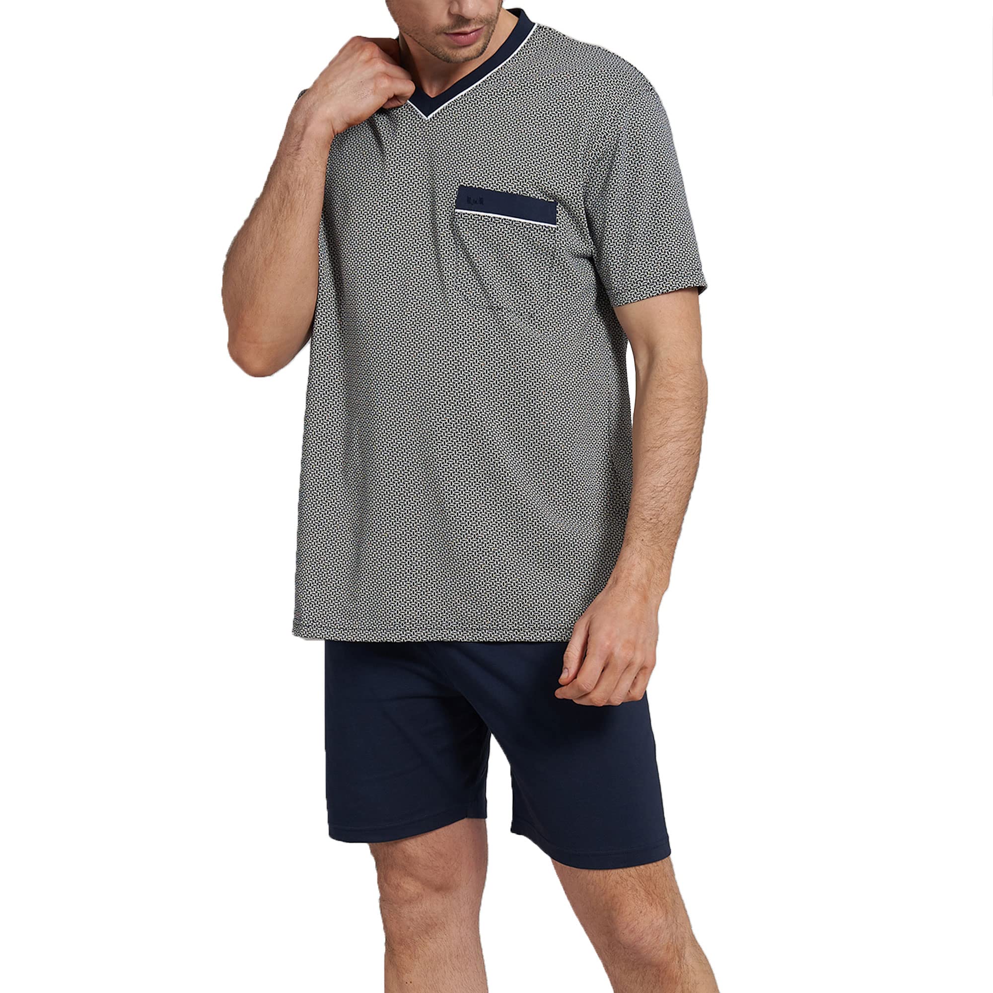 Götzburg Herren Schlafanzug kurz V-Ausschnitt | 1 Stück | 452085 (58, Navy/Blau Gemustert)